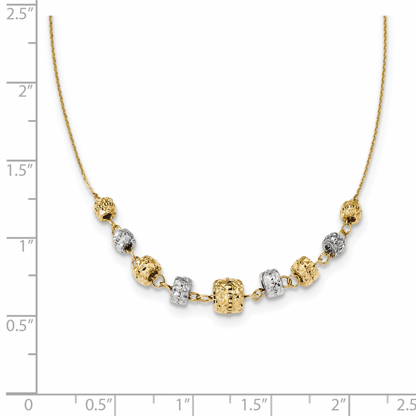 14K Two-Tone Gold Diamond-Cut Beaded Necklace with Polished Finish - 18