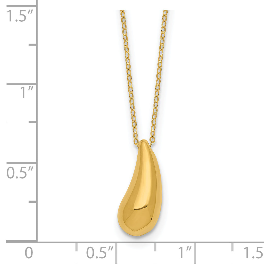 Sophia Jewelers 14K Gold Polished Teardrop Necklace with Elegant Rolo Chain