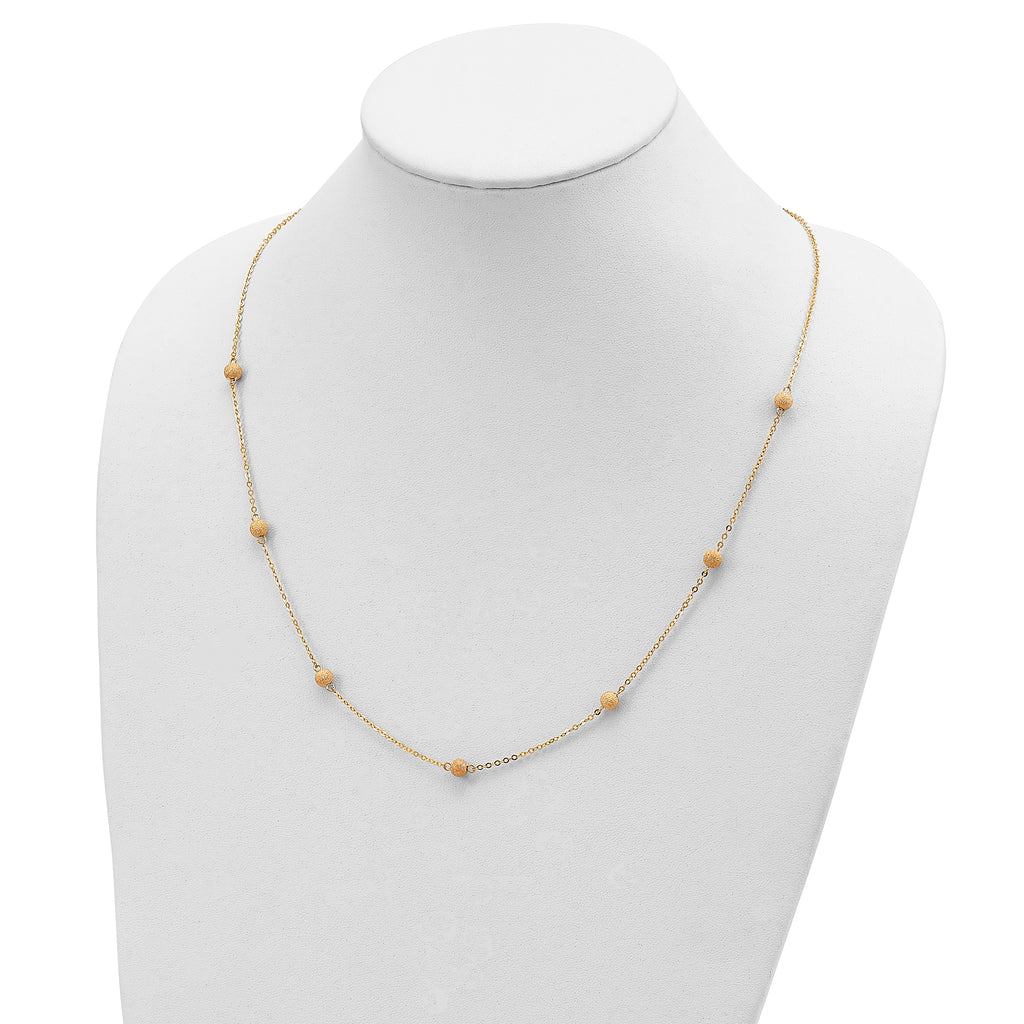 14K Gold Textured Beaded Necklace with Polished Finish