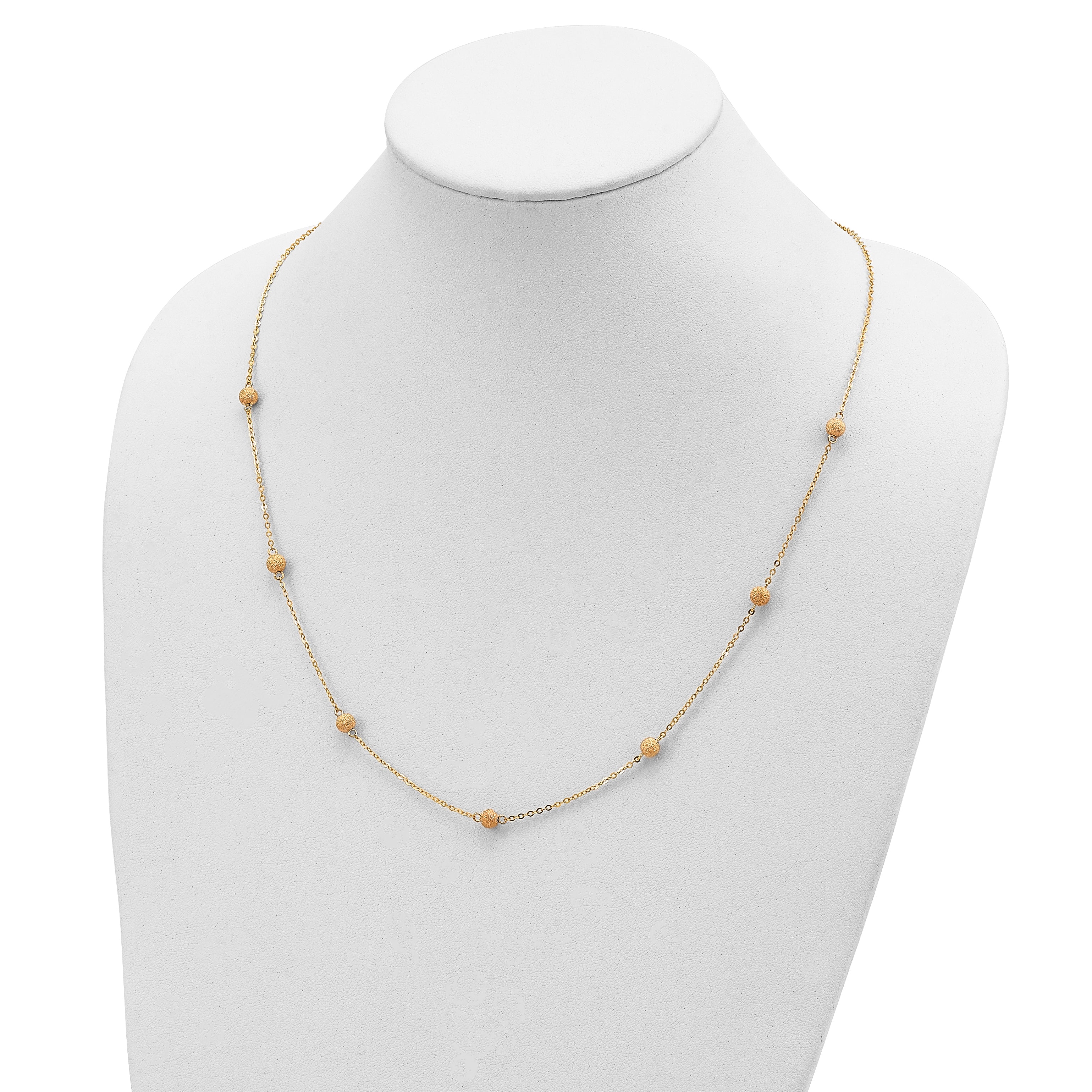 14K Gold Textured Beaded Necklace with Polished Finish