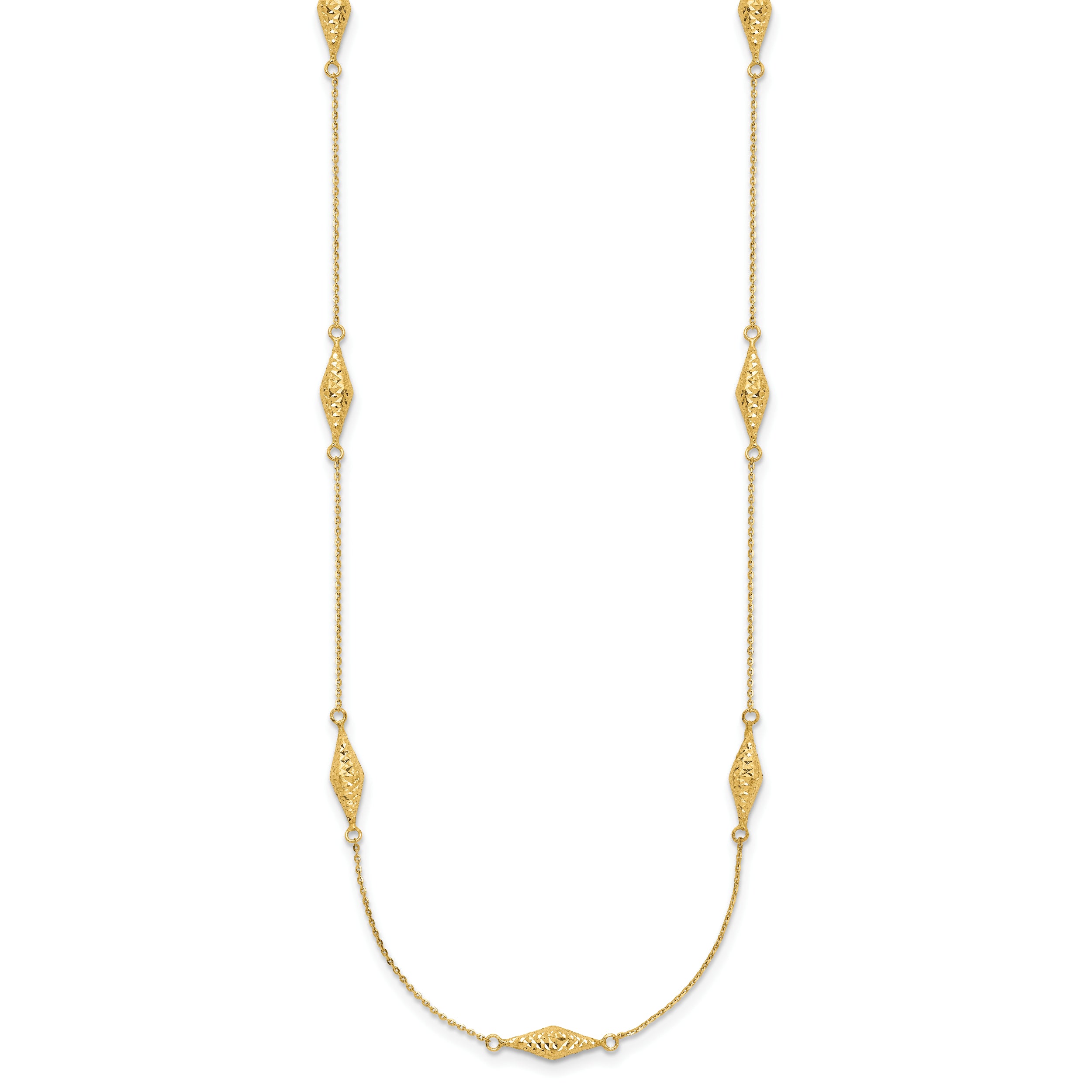 14K Gold Polished Fancy Beaded Necklace with Diamond-Cut Elegance - 18