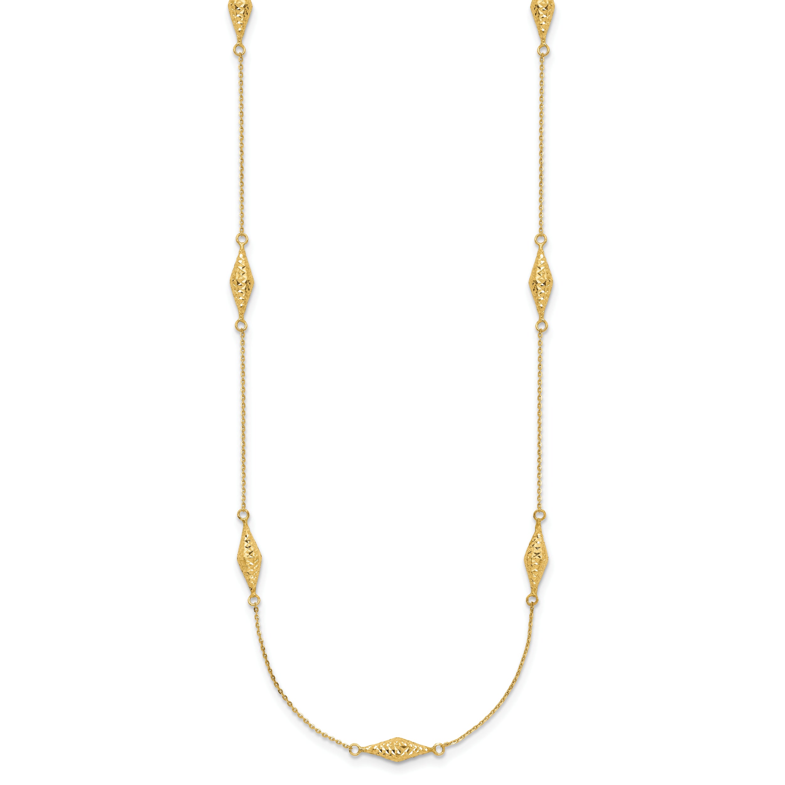 14k Polished and D/C Fancy Beaded 18in Necklace