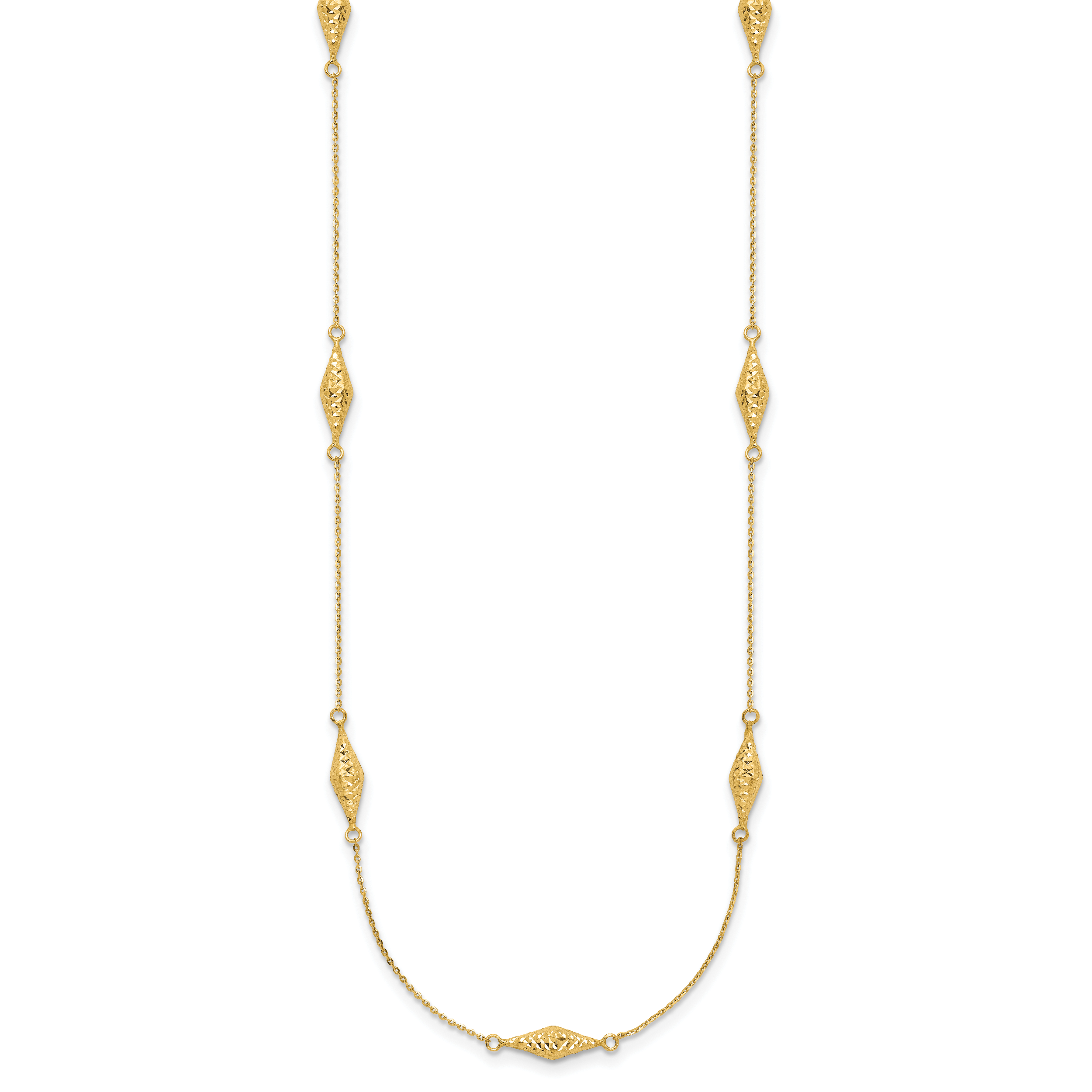 14K Gold Polished Fancy Beaded Necklace with Diamond-Cut Elegance