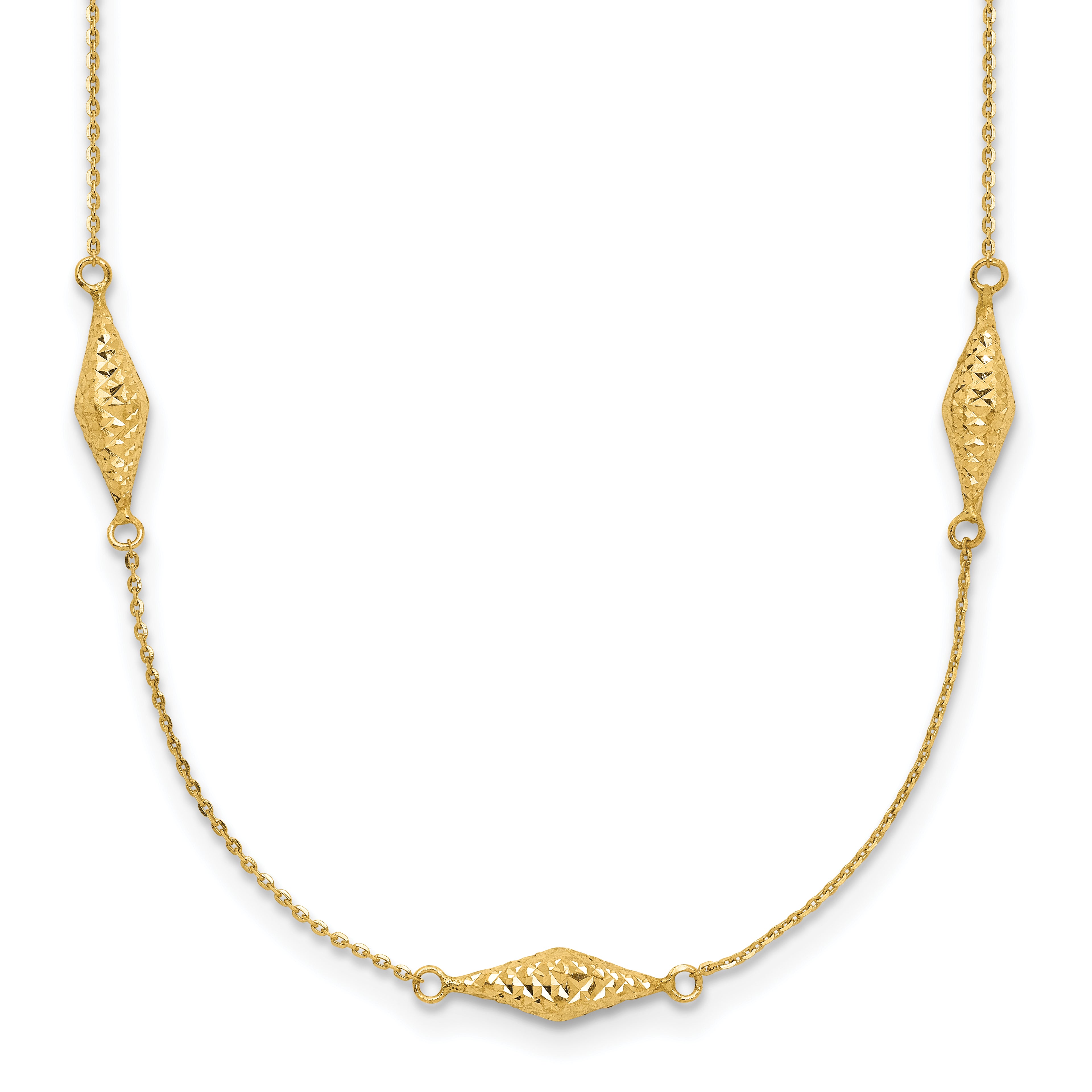 14k Polished and D/C Fancy Beaded 18in Necklace