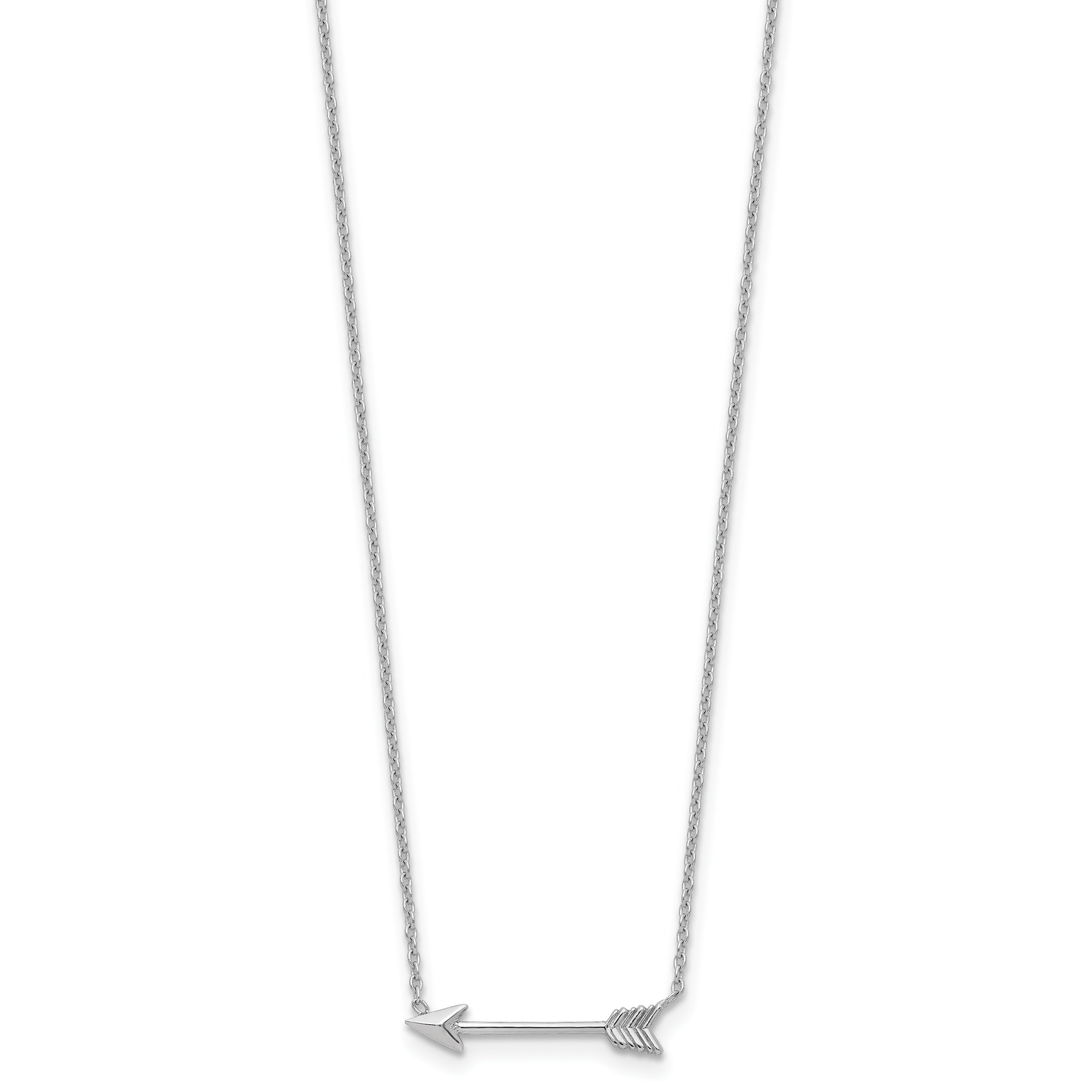 14K White Gold Polished Arrow Necklace with Rhodium Curb Chain
