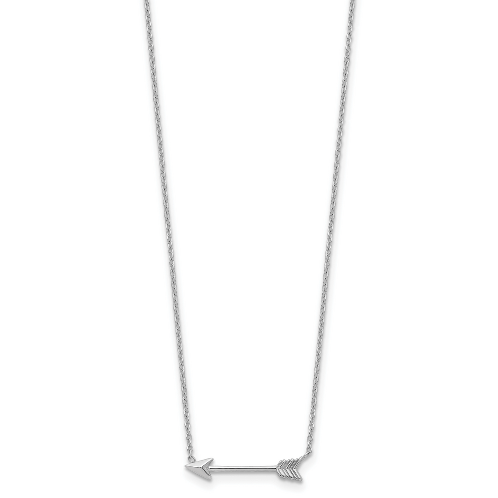 14K White Gold Polished Arrow Necklace with Rhodium Curb Chain