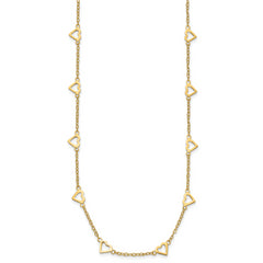 14K Gold Heart Link Necklace with Polished Open Hearts and 17-Station Design