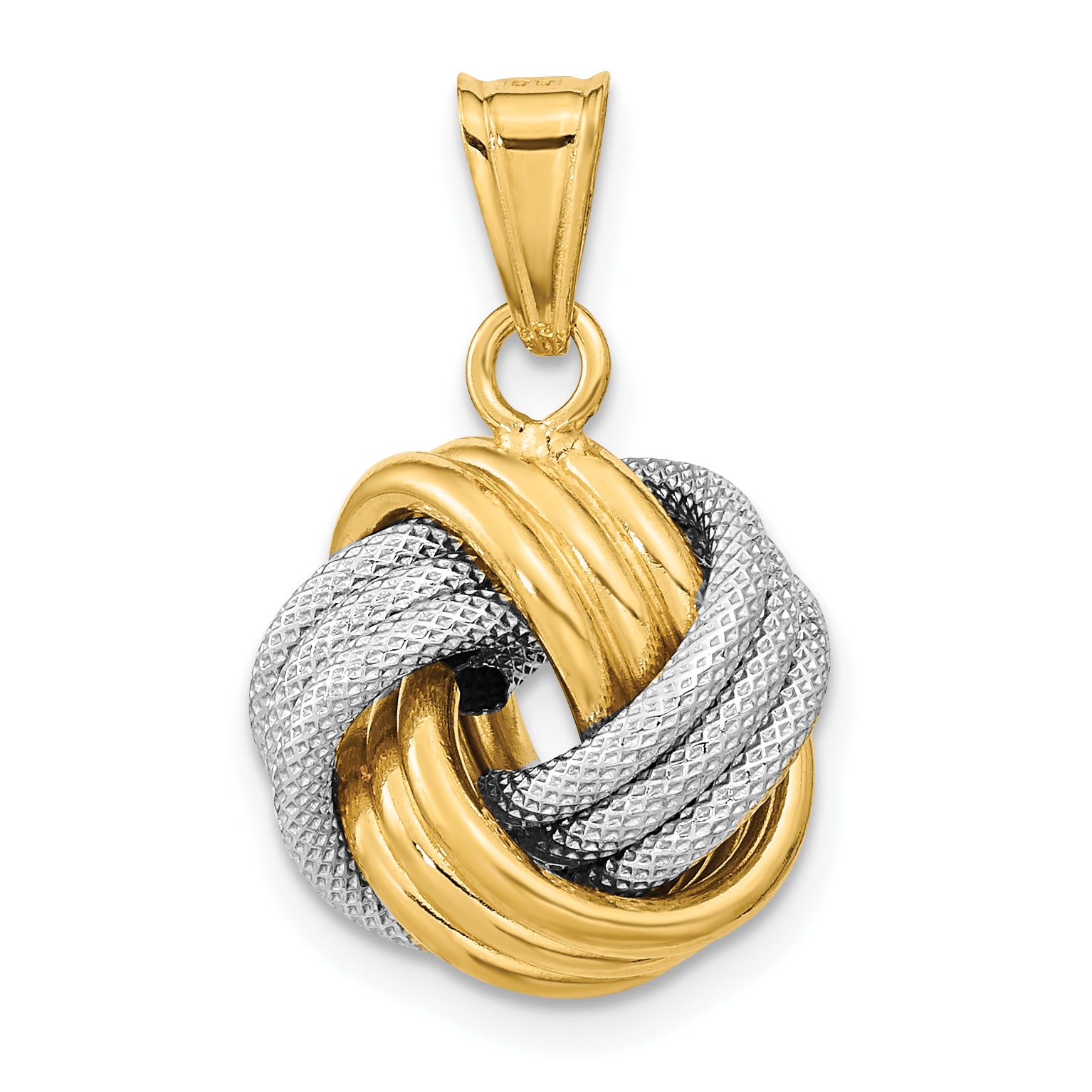 14k Two-Tone Polished Textured Love Knot Pendant Main image