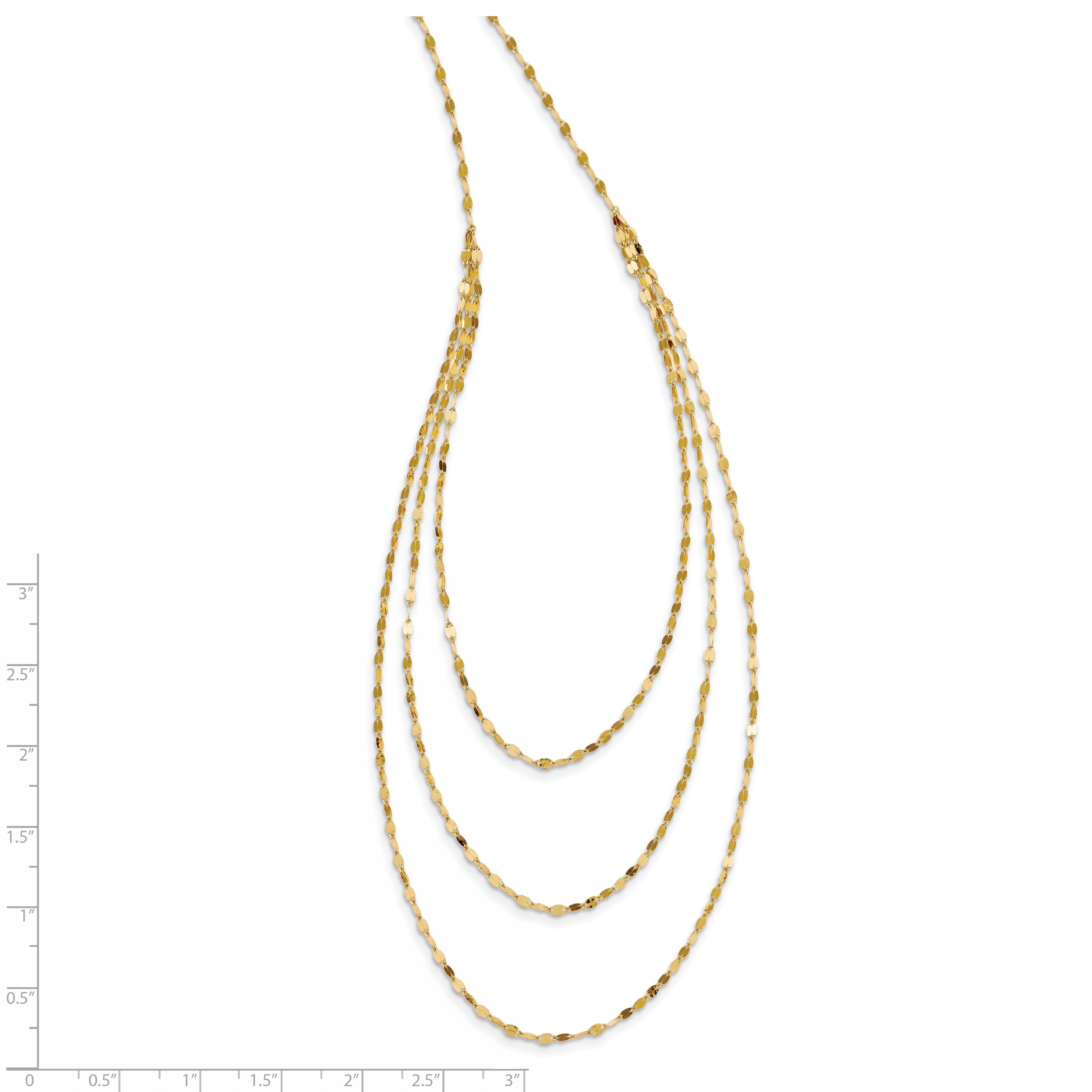 14K Gold Polished Triple Strand Necklace with Elegant Design for Women