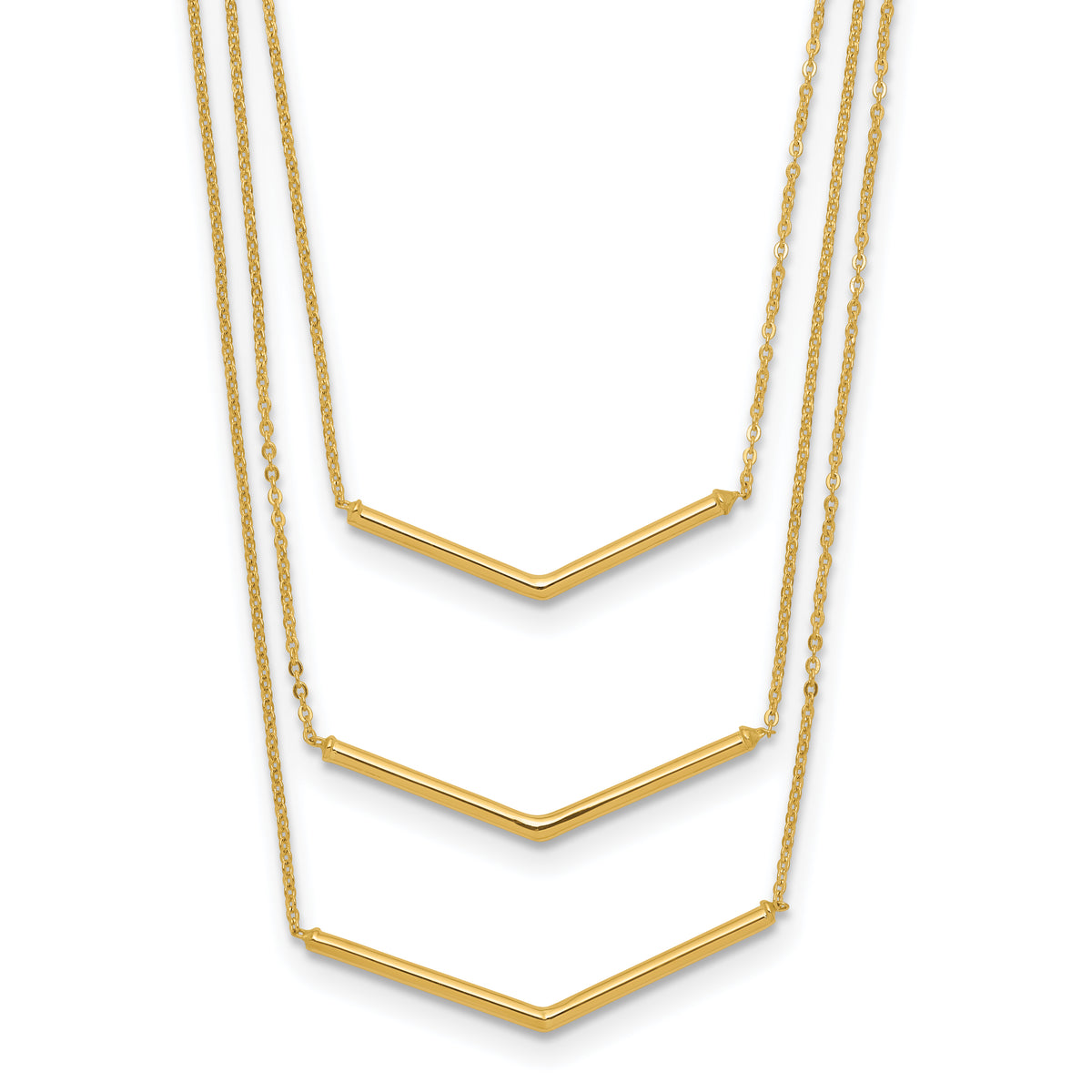14k Polished 3 Strand w 2in Extension Drop Bar Necklace