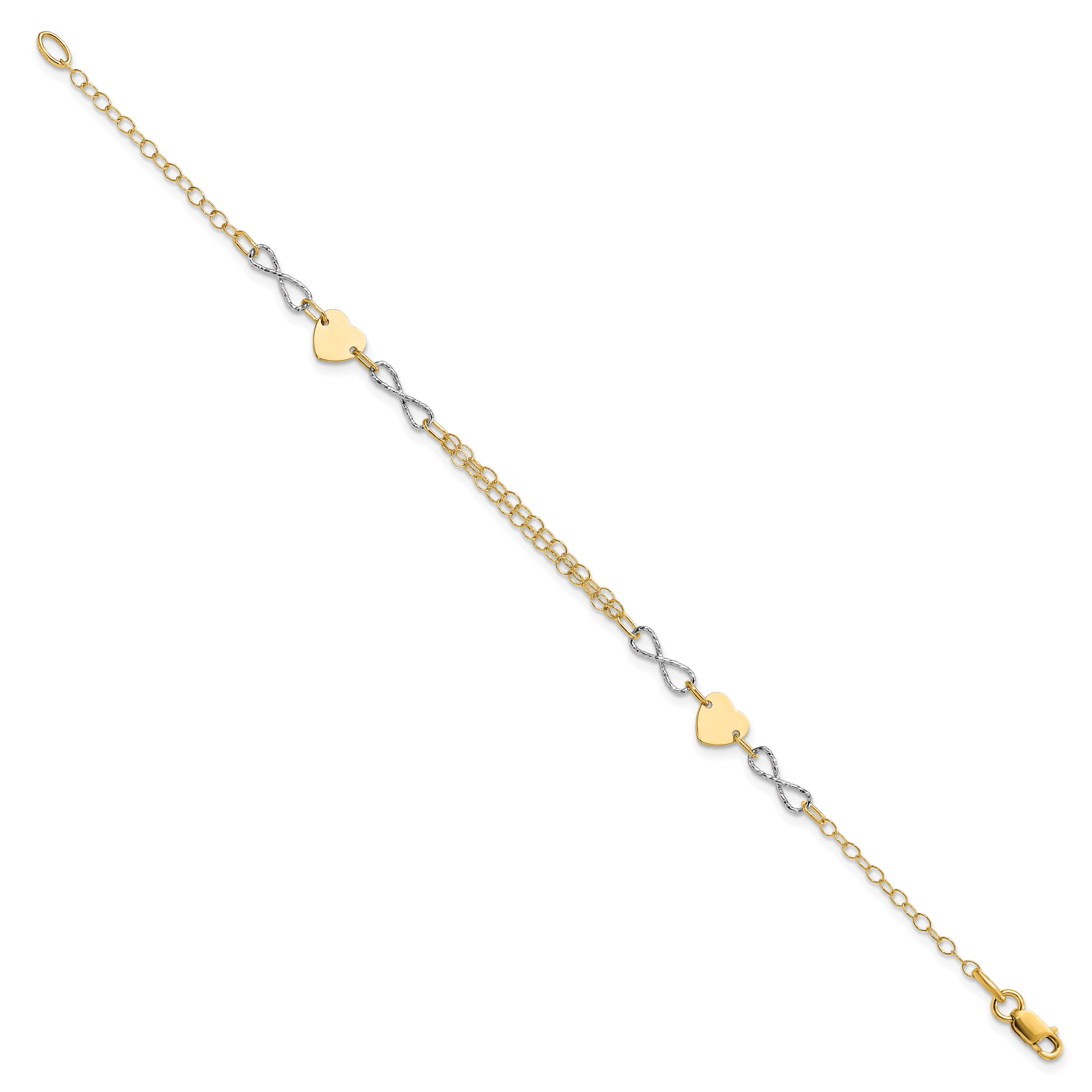 14k Two-tone Gold Polished Infinity and Heart Bracelet Secondary image