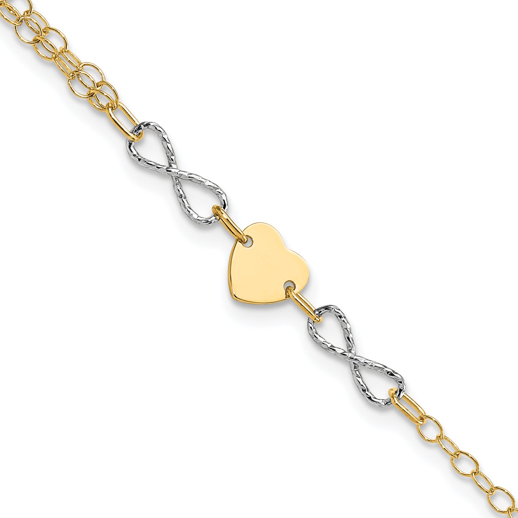 14k Two-tone Gold Polished Infinity and Heart Bracelet Main image