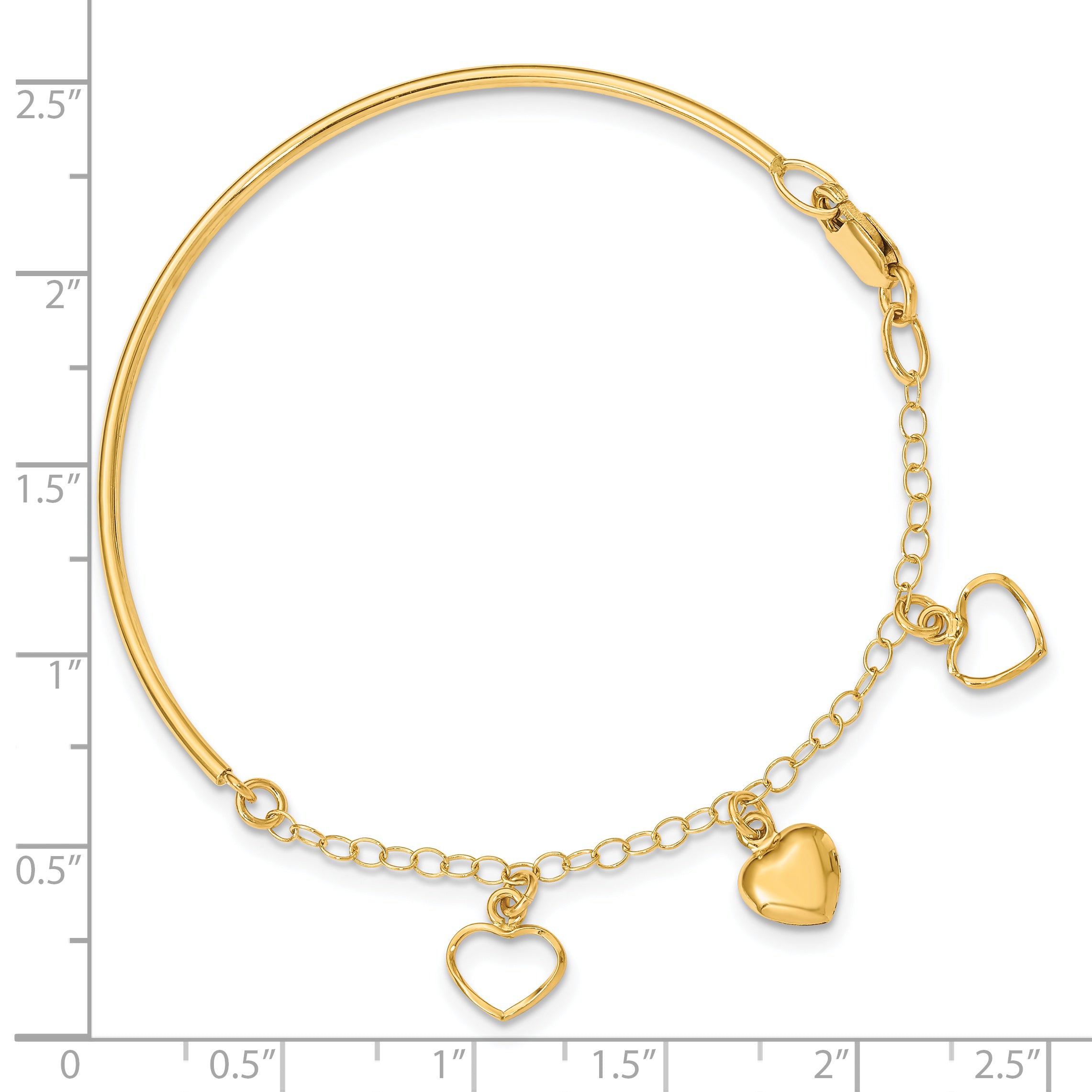 14k Polished Dangle Heart Chain Bangle Secondary image