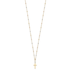 14K Tri-Color Gold Unisex Cross Necklace with Diamond-Cut Beaded Polished Finish