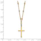 14K Tri-Color Gold Unisex Cross Necklace with Diamond-Cut Beaded Polished Finish