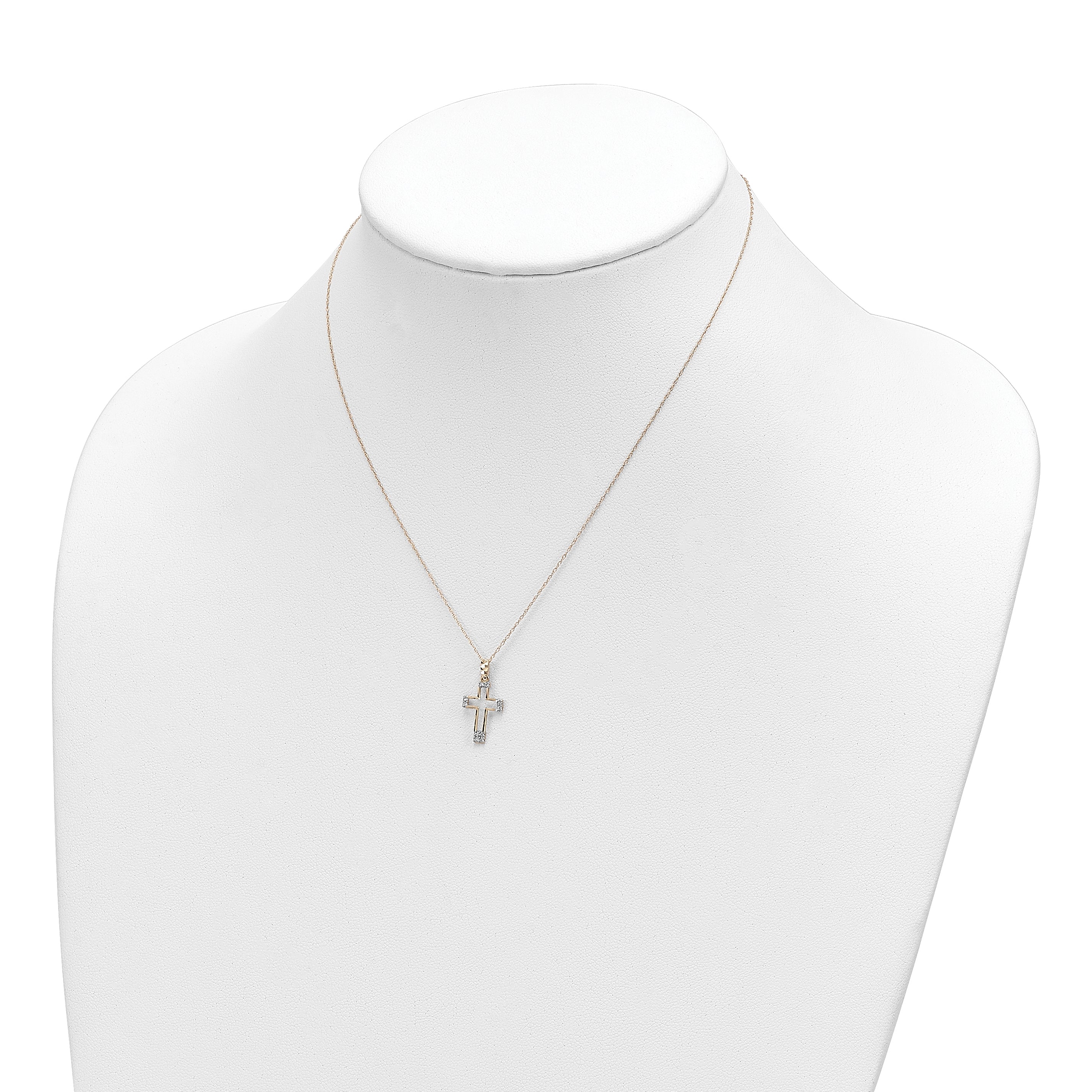14K Gold CZ Cross Necklace with Polished Finish and Elegant Chain