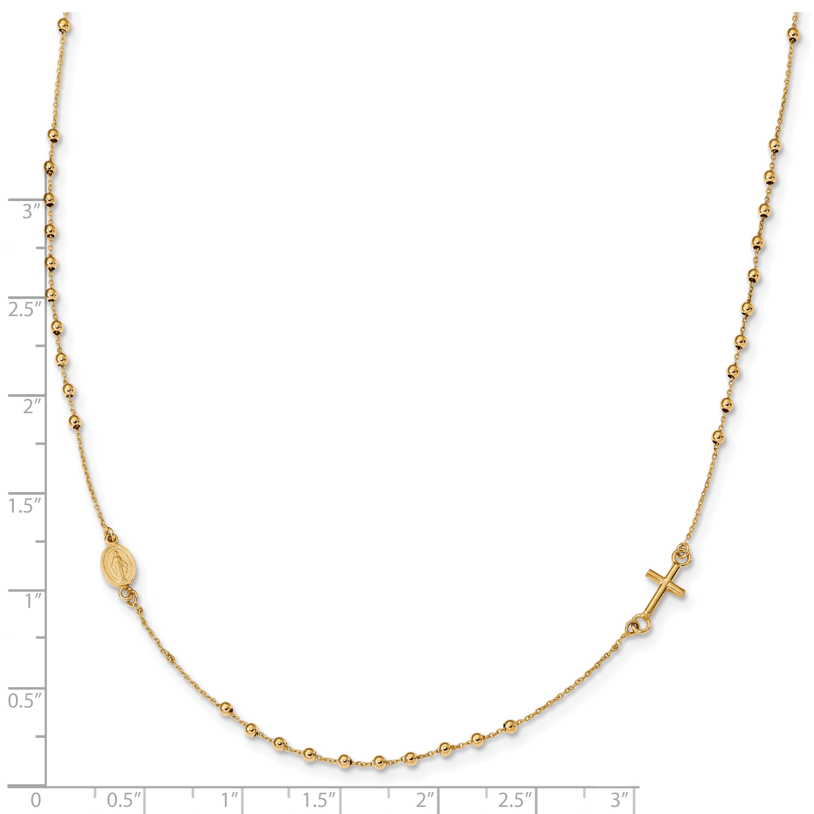 14k Polished Cross Rosary 16 inch Necklace