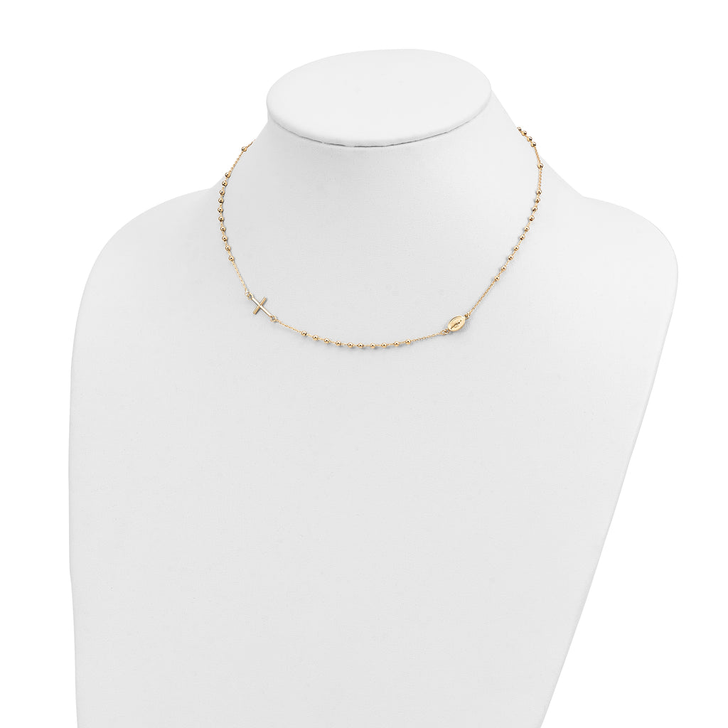14K Gold Polished Rosary Necklace with Cross  Elegant Women's Faith Symbol