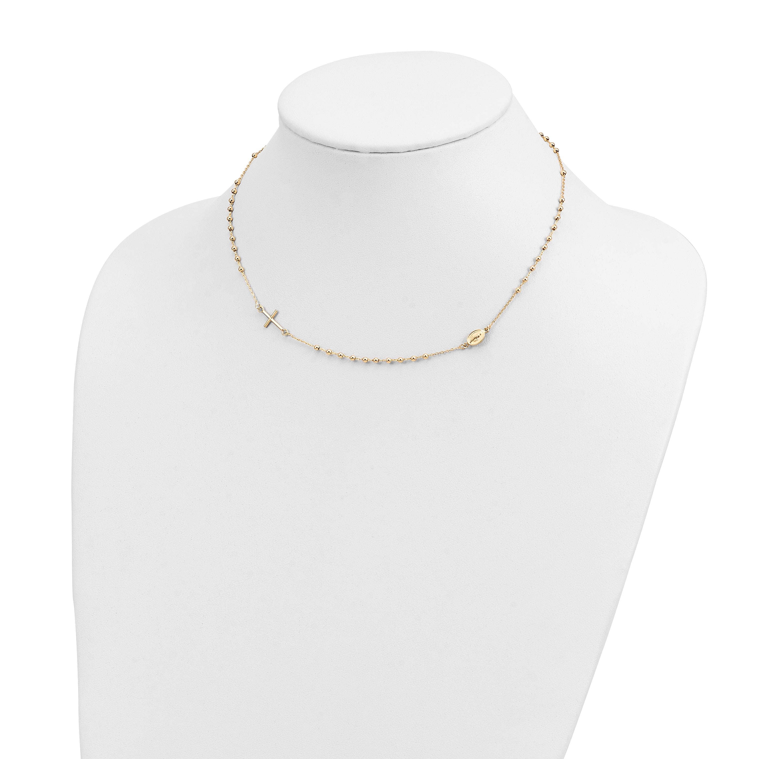 14K Gold Polished Rosary Necklace with Cross  Elegant Women's Faith Symbol