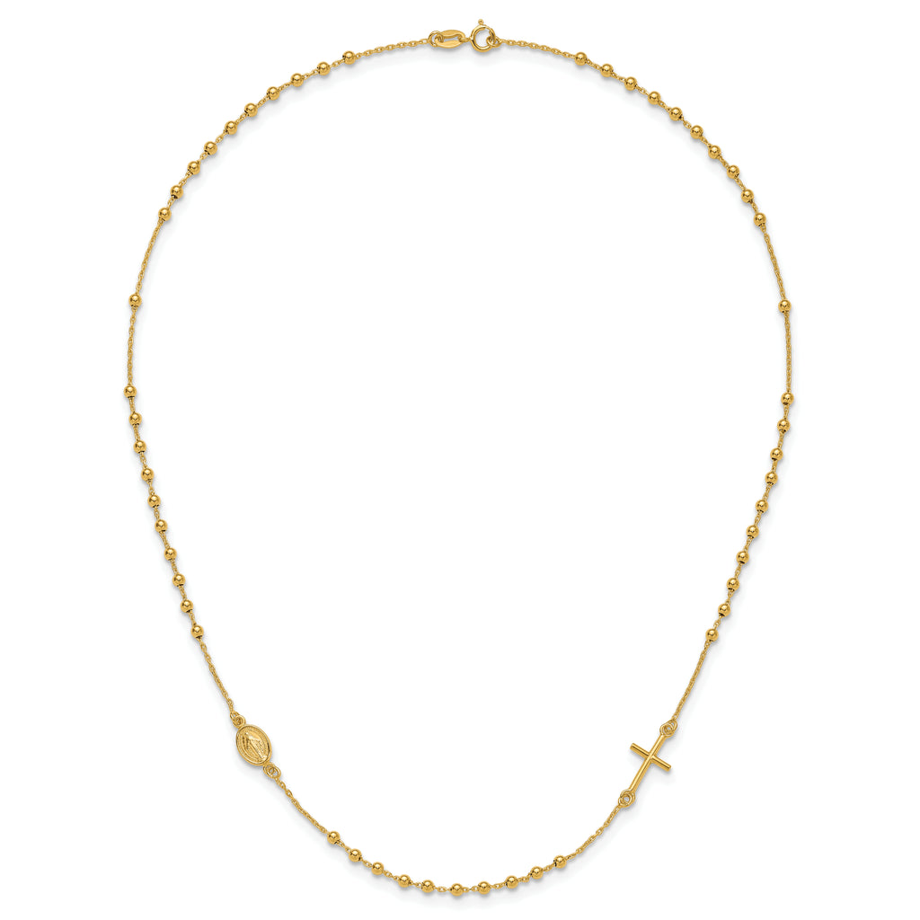 14K Gold Polished Rosary Necklace with Cross  Elegant Women's Faith Symbol