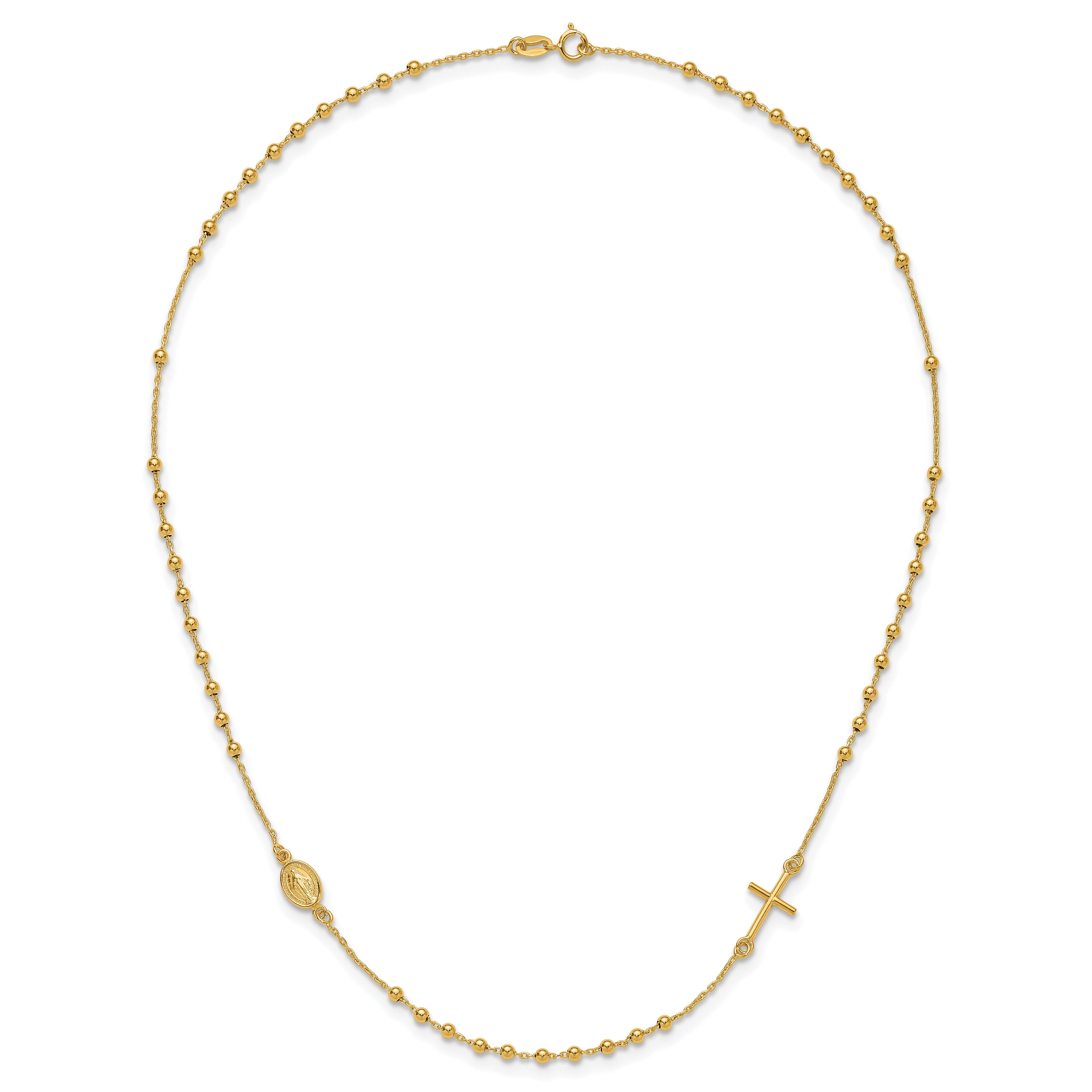 14K Gold Polished Rosary Necklace with Cross  Elegant Women's Faith Symbol