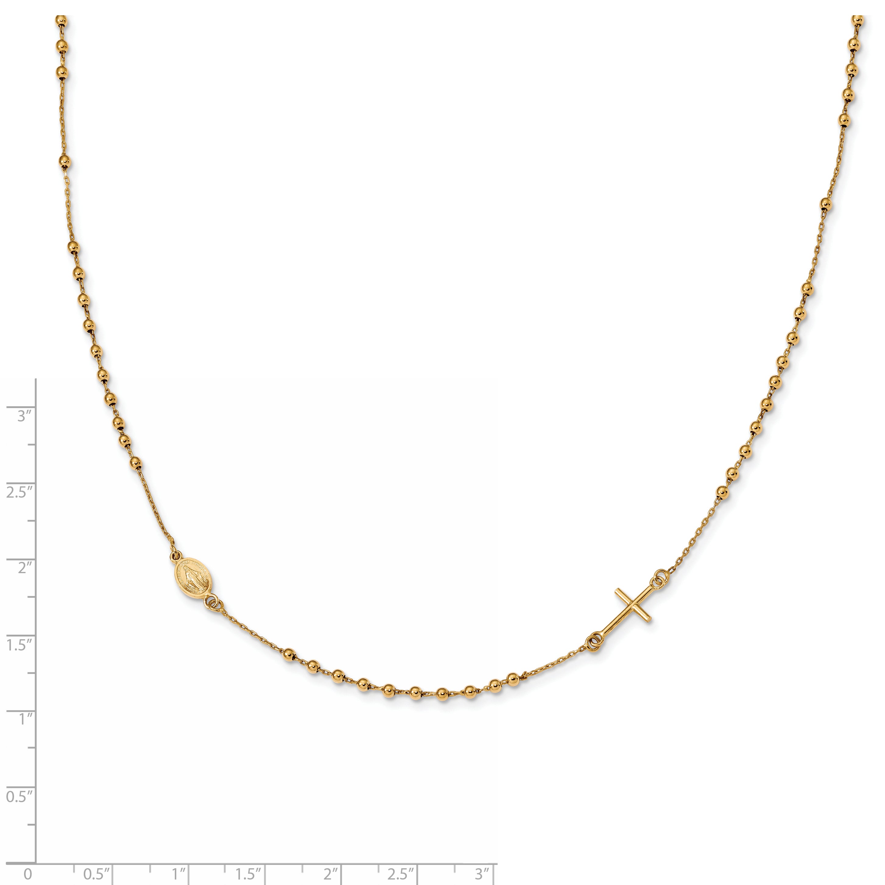14K Gold Polished Rosary Necklace with Cross  Elegant Women's Faith Symbol