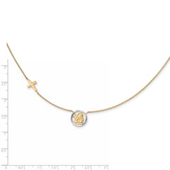 14K Gold Rhodium-Plated Angel & Cross Necklace with Diamond-Cut Elegance