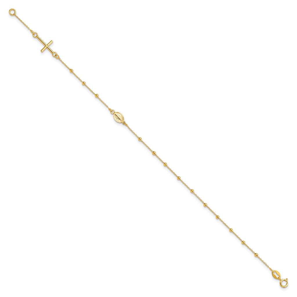 Cross & Miraculous Medal Rosary Bracelet in 14K Yellow Gold