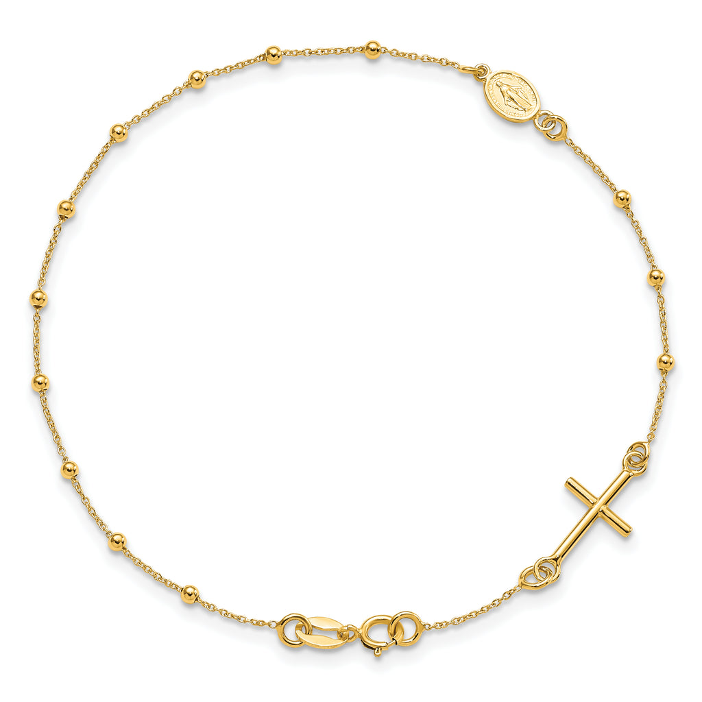 Cross & Miraculous Medal Rosary Bracelet in 14K Yellow Gold