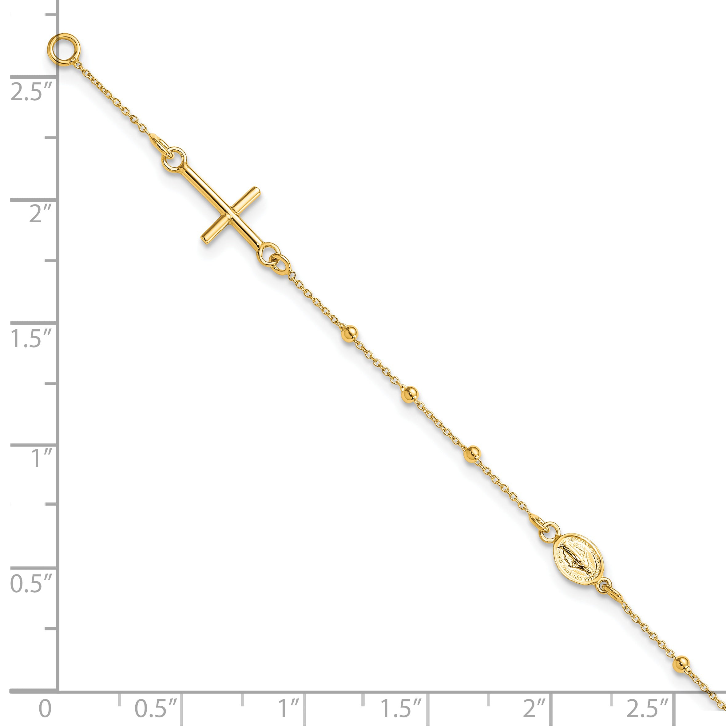 Cross & Miraculous Medal Rosary Bracelet in 14K Yellow Gold