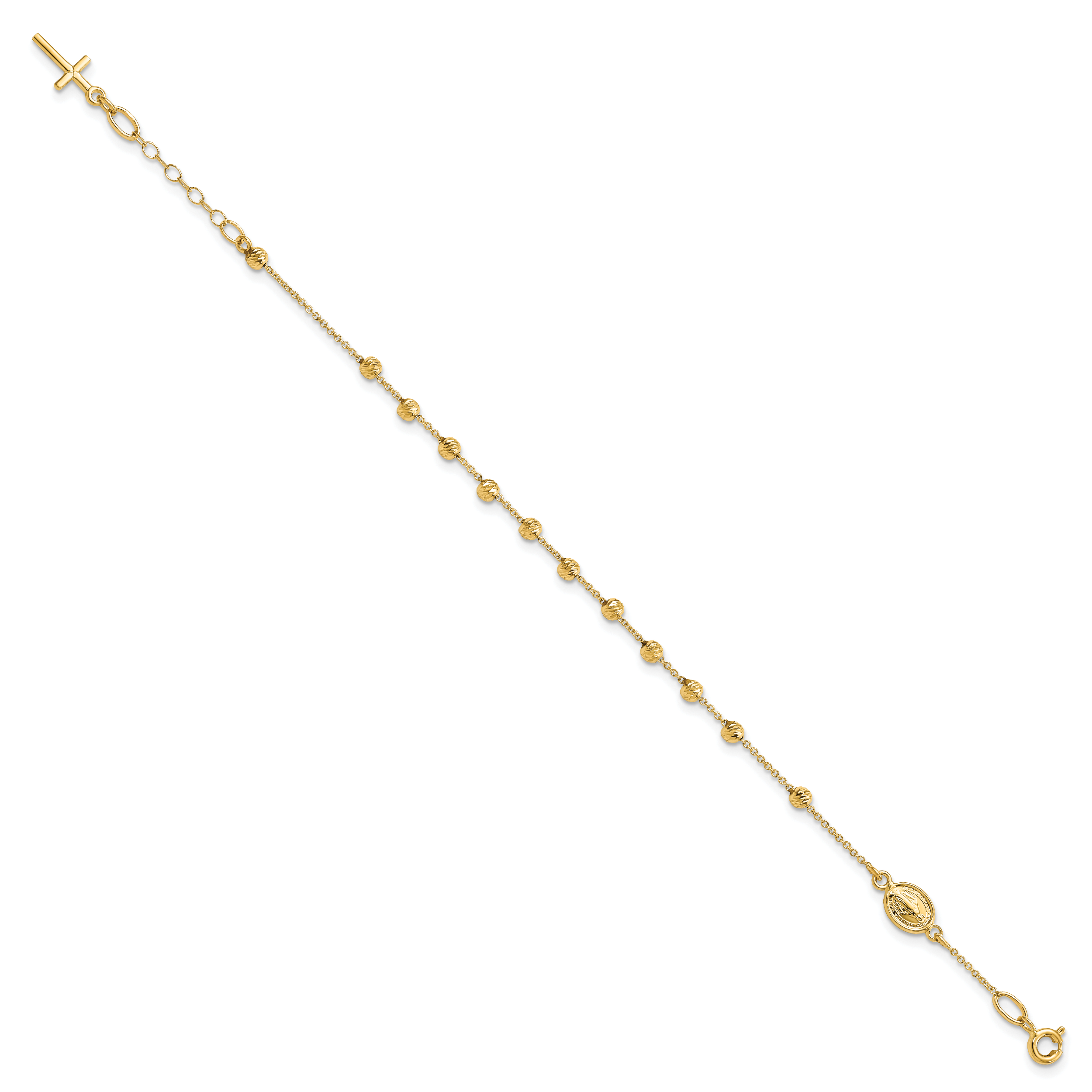 14k Polished D/C Cross and Miraculous Medal .75in ext. Bracelet