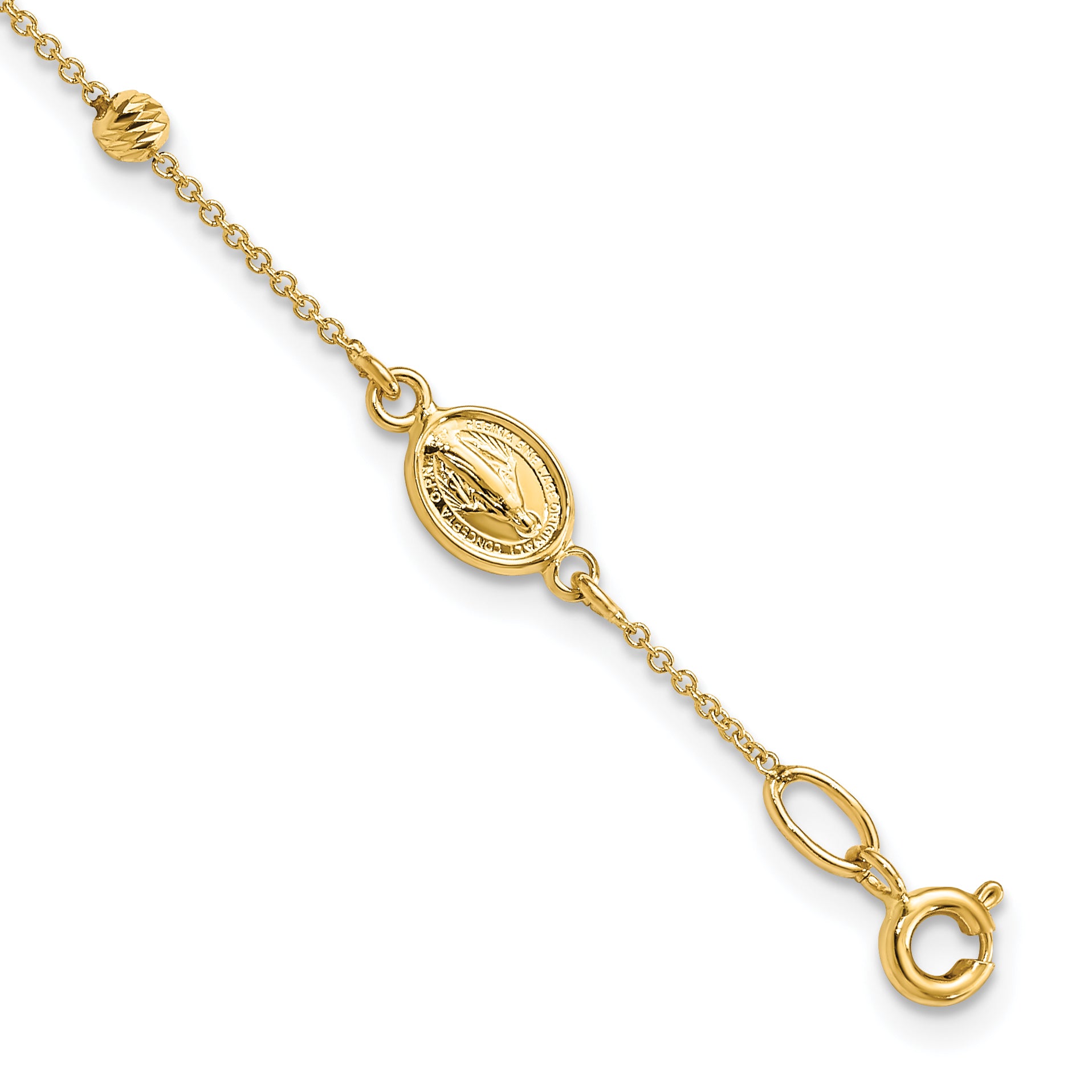 14k Polished D/C Cross and Miraculous Medal .75in ext. Bracelet Main image