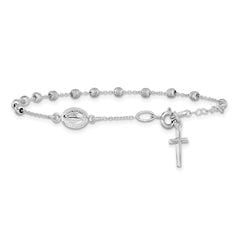 14k White Gold D/C Cross and Miraculous Medal .75in ext. Bracelet