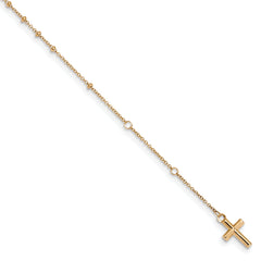 14K Polished 2mm Beaded With2inch ext. Rosary Bracelet