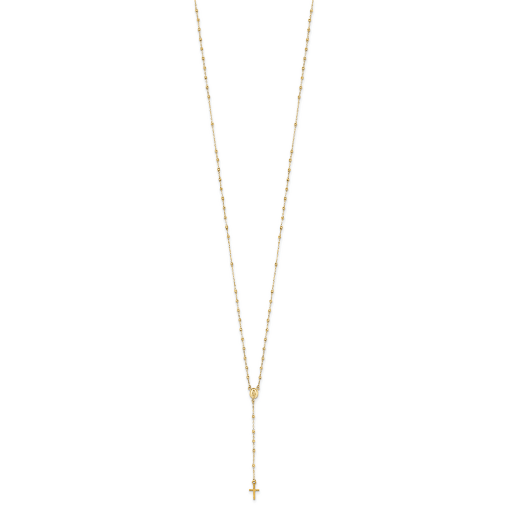 Cross & Miraculous Medal Rosary Necklace in 14K Yellow Gold