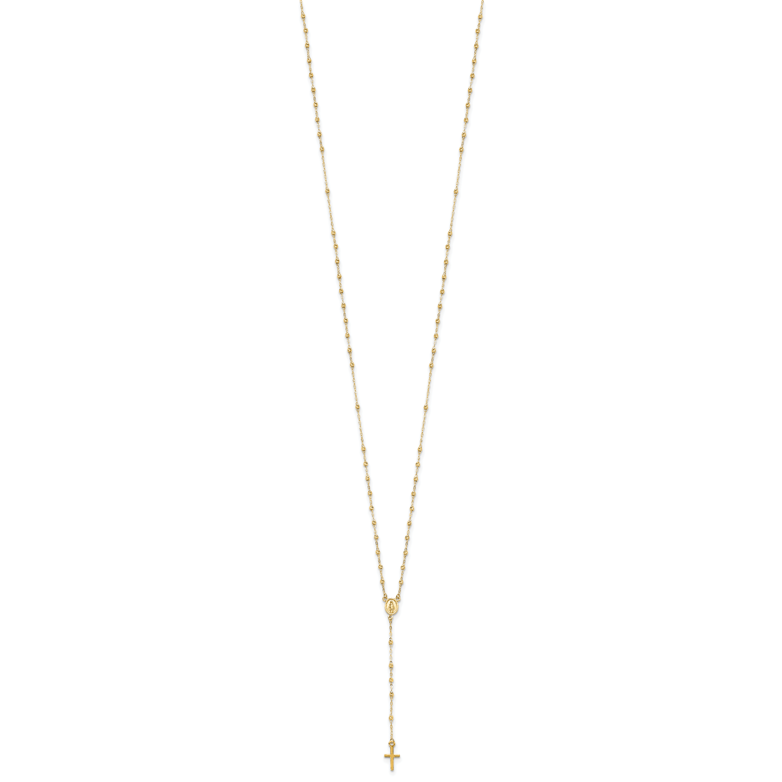 Cross & Miraculous Medal Rosary Necklace in 14K Yellow Gold