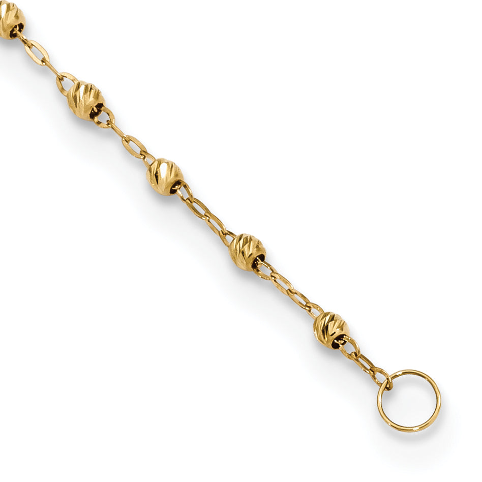 14K Gold Unisex Rosary Necklace with Polished Diamond-Cut Finish - 20
