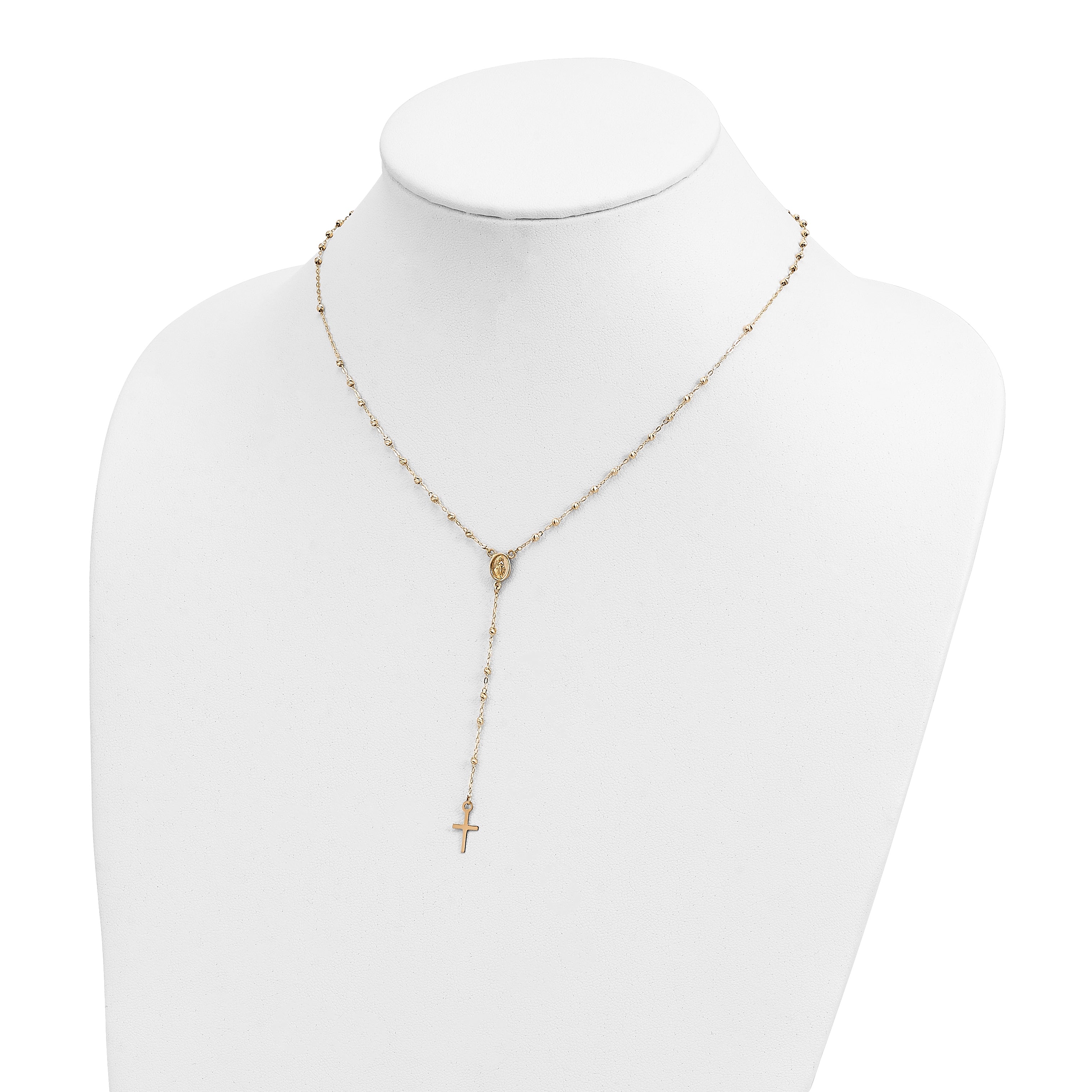 14K Gold Unisex Rosary Necklace with Polished Diamond-Cut Finish - 20