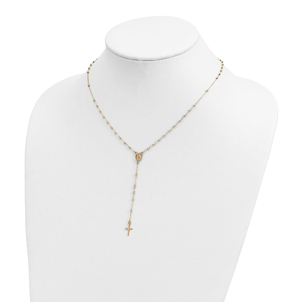 Cross & Miraculous Medal Rosary Necklace in 14K Yellow Gold