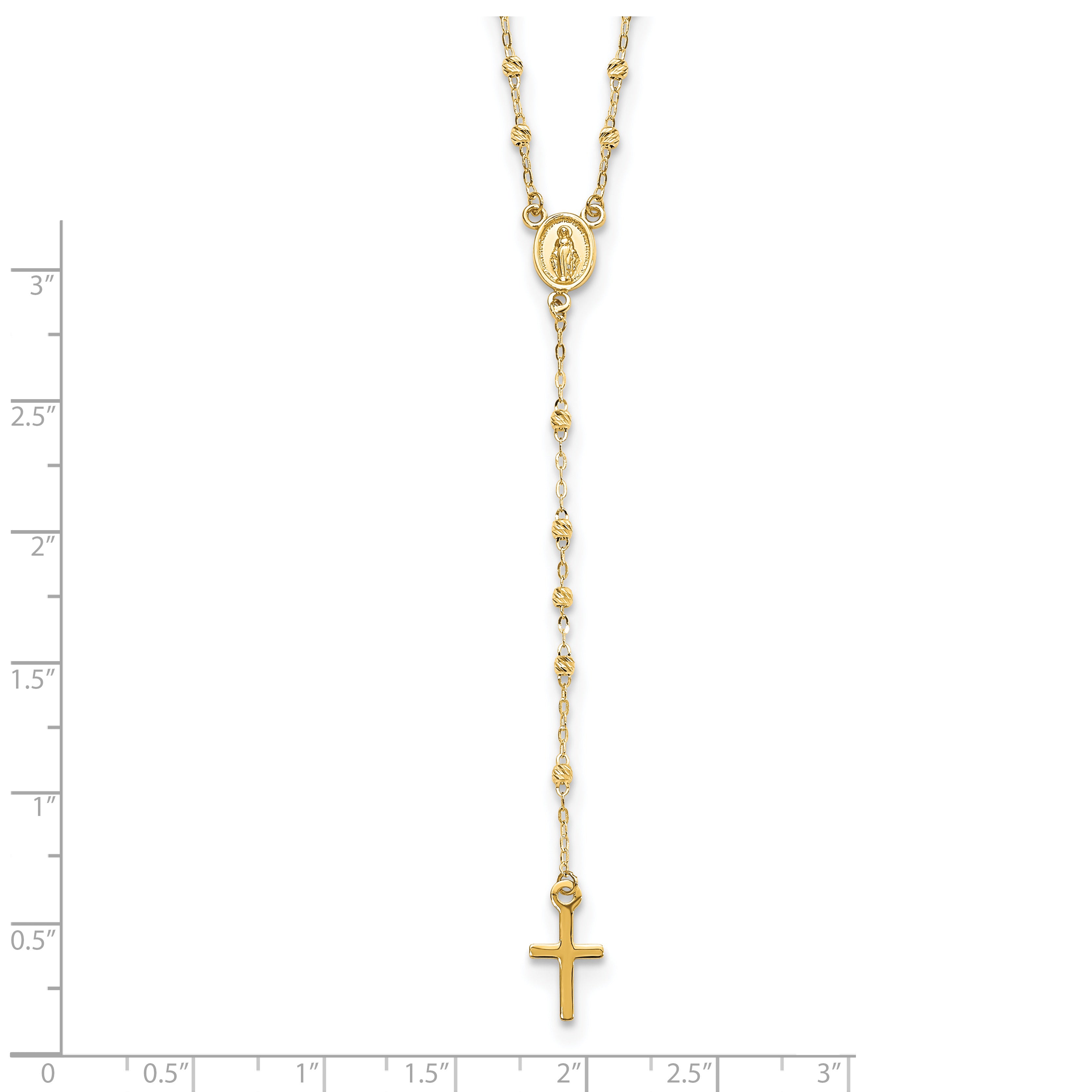 14K Gold Unisex Rosary Necklace with Polished Diamond-Cut Finish - 20