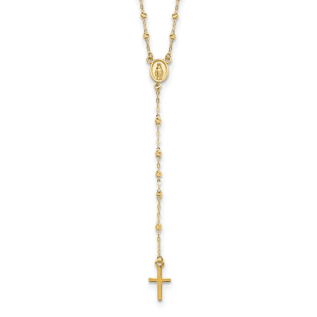 14k Gold Polished & D/C w/3in ext. Rosary Necklace