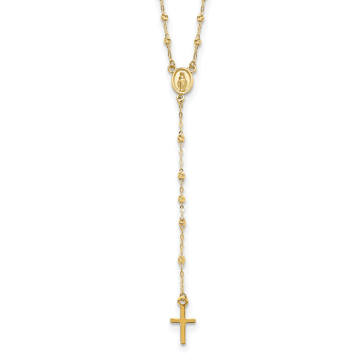 14k Gold Polished & D/C w/3in ext. Rosary Necklace