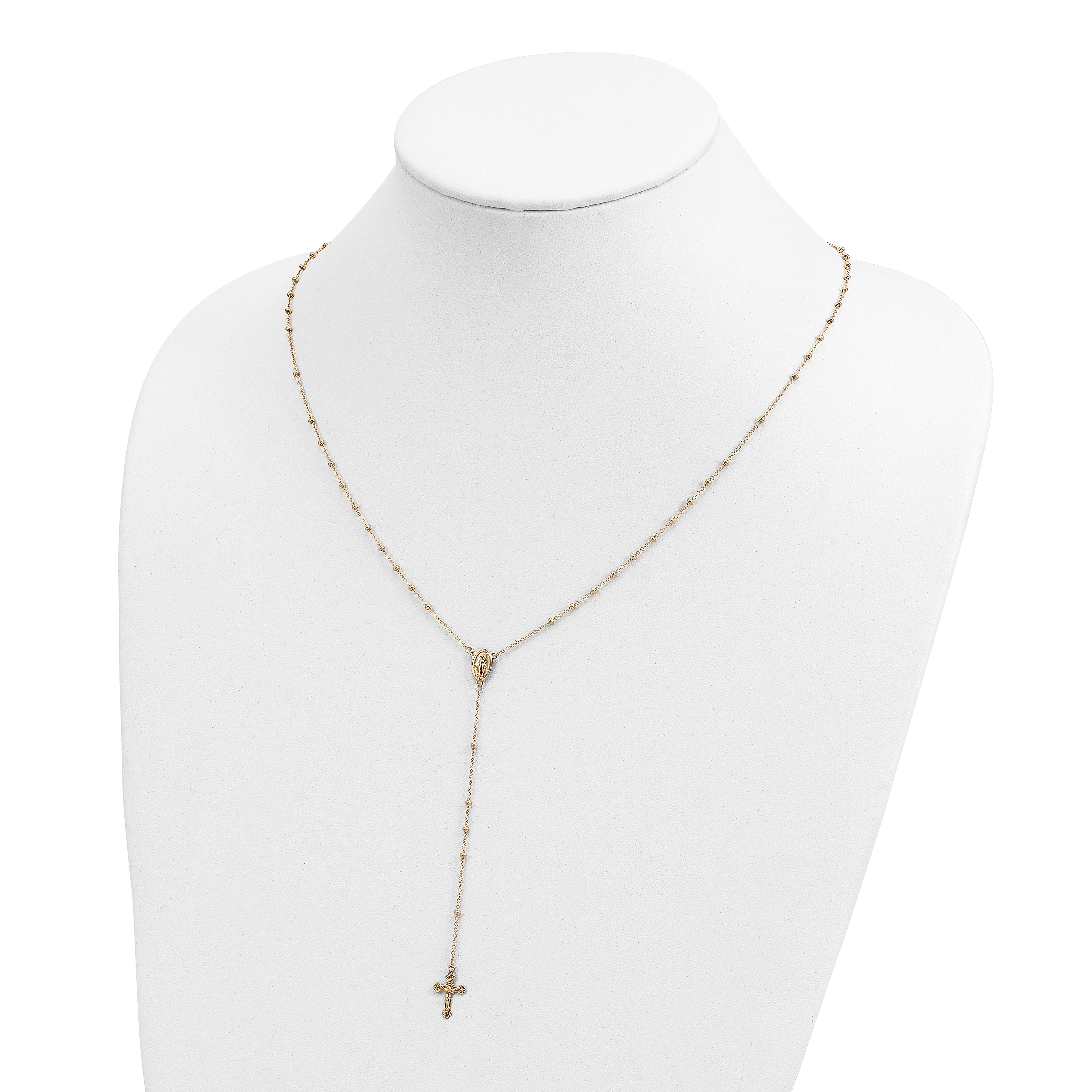 14k Polished 2mm Beaded Rosary Necklace