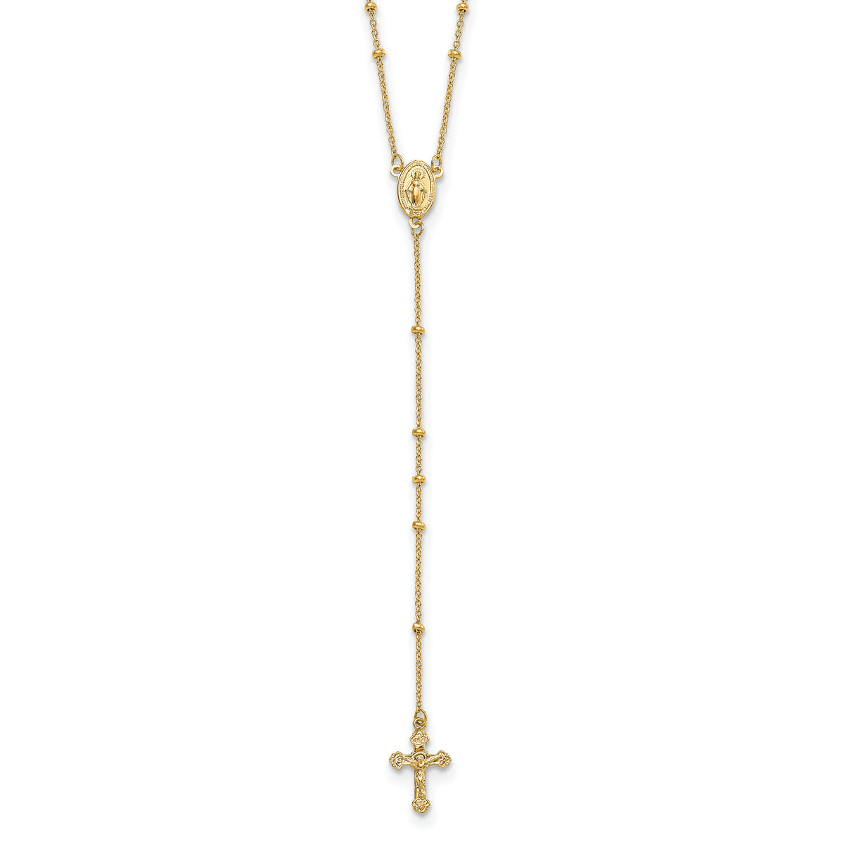 14k Polished 2mm Beaded Rosary Necklace