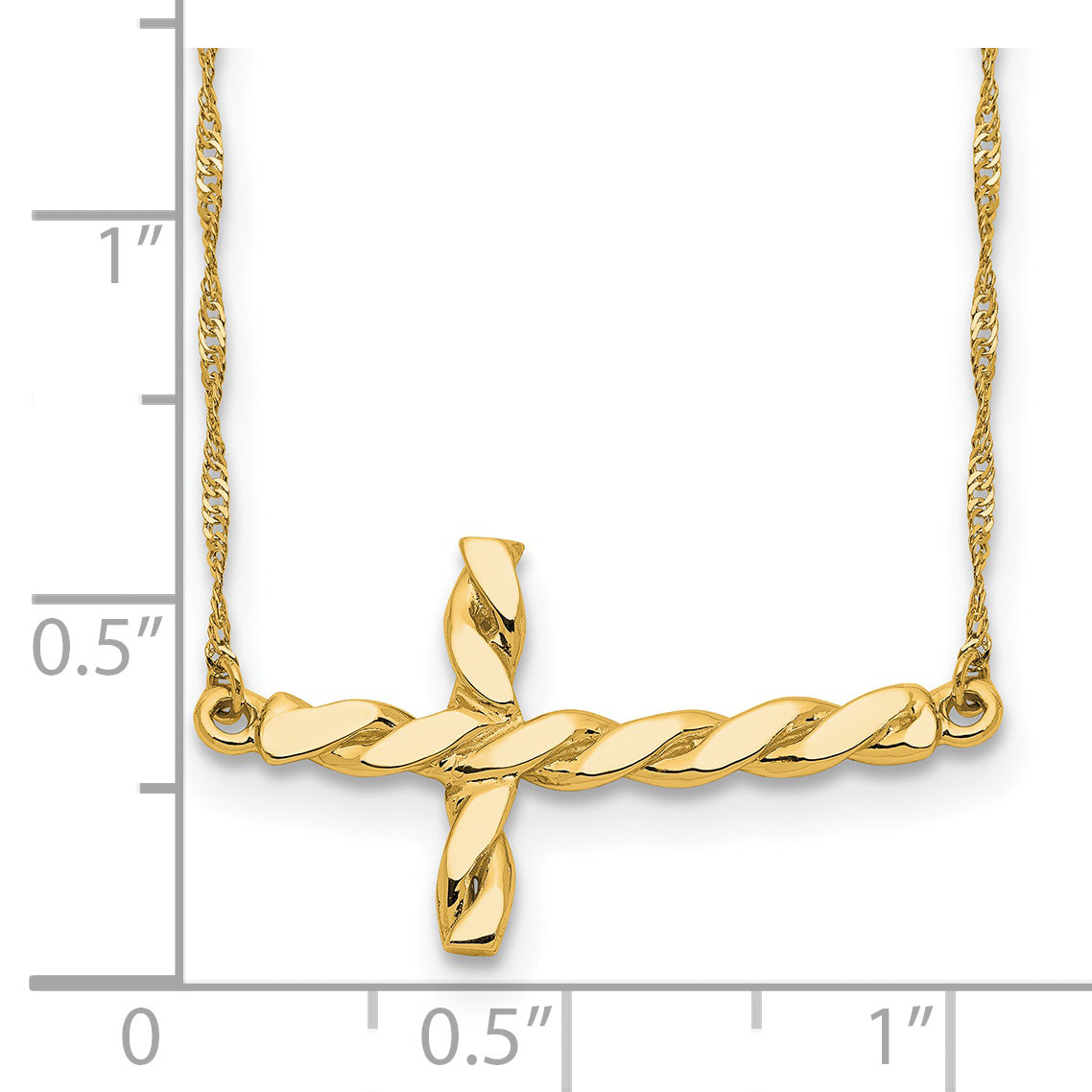 Sophia Jewelers 14K Gold Polished Twisted Cross Necklace 17 Elegant Rope Chain