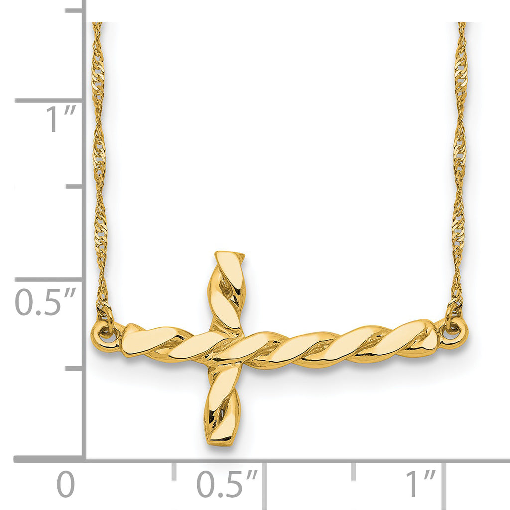 Sophia Jewelers 14K Gold Polished Twisted Cross Necklace 17 Elegant Rope Chain