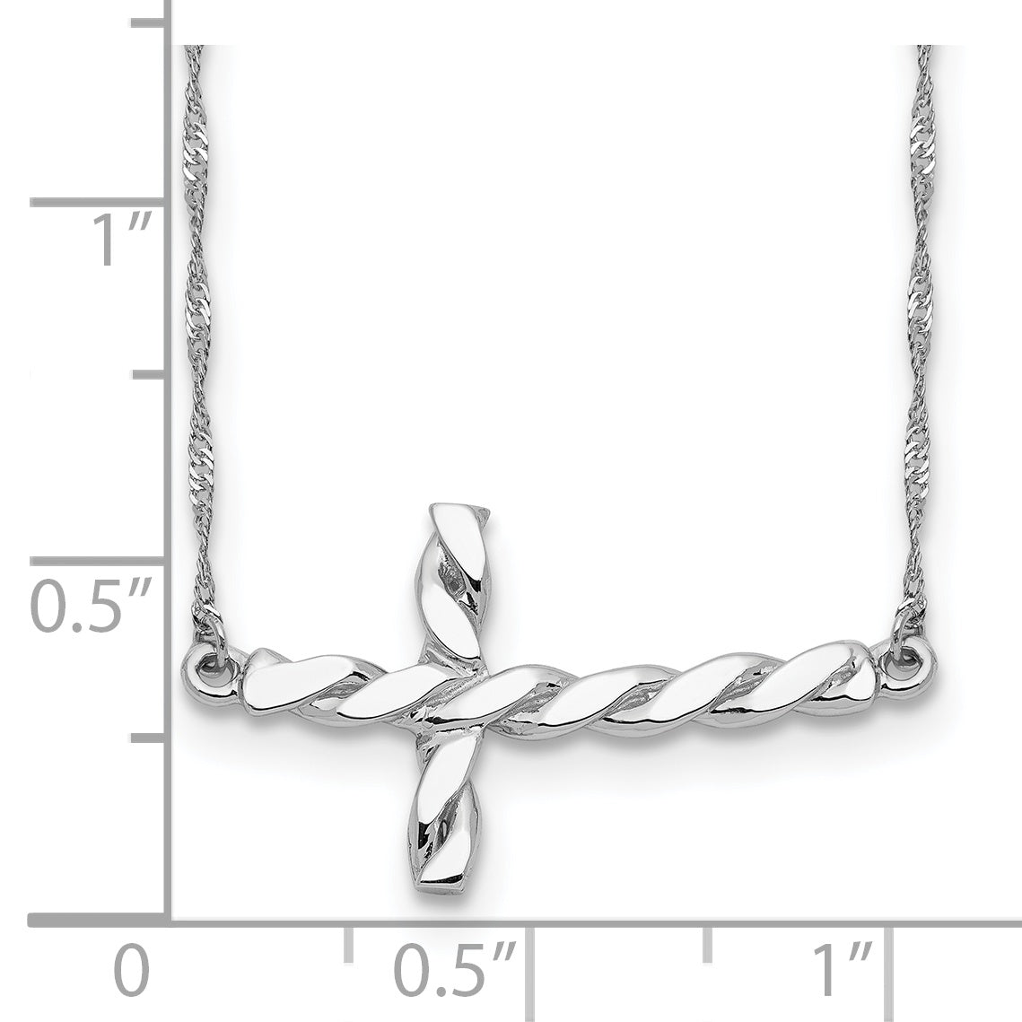 14K White Gold Polished Twisted Sideways Cross Necklace by Sophia Jewelers