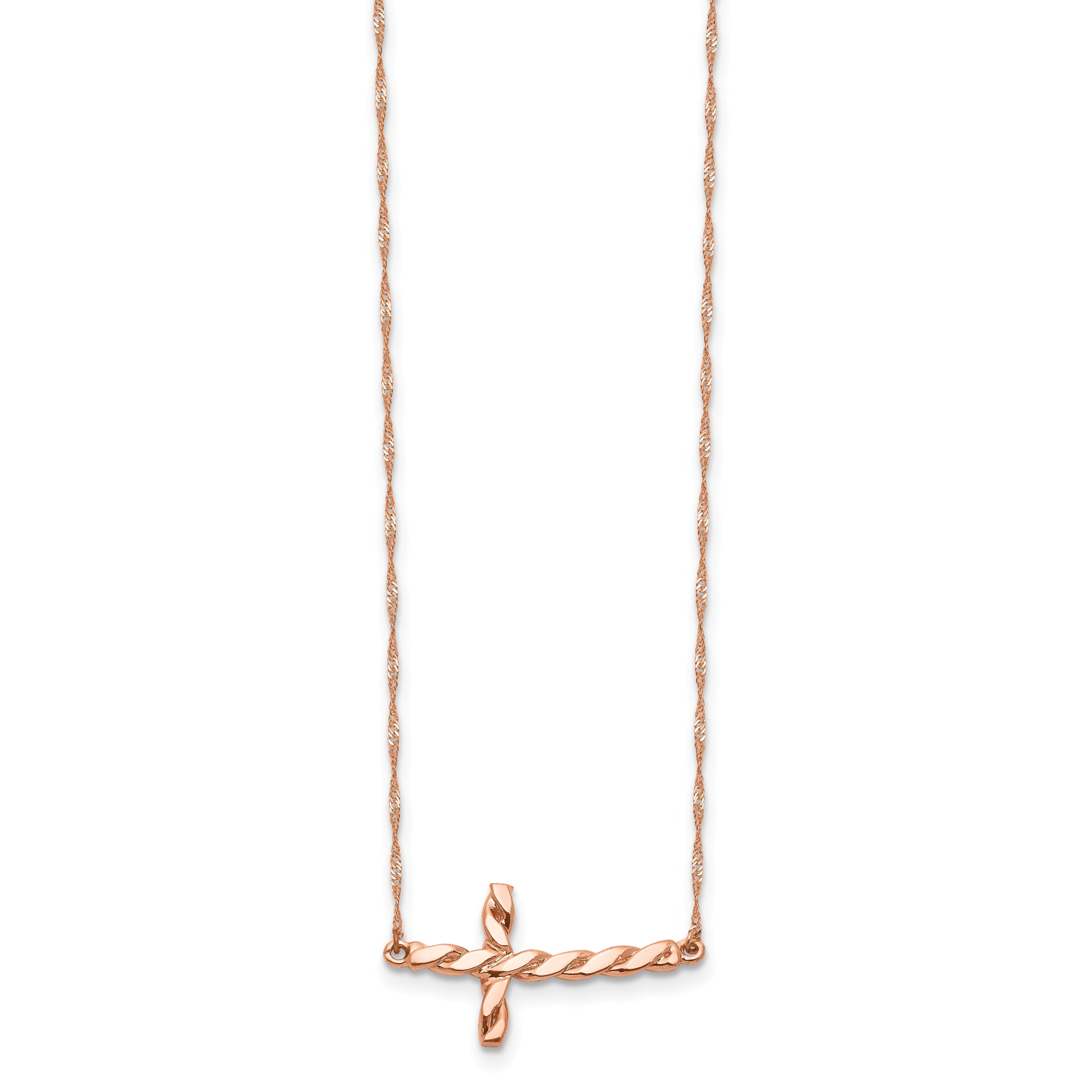 14K Rose Gold Twisted Sideways Cross Necklace Elegant 17 Inch