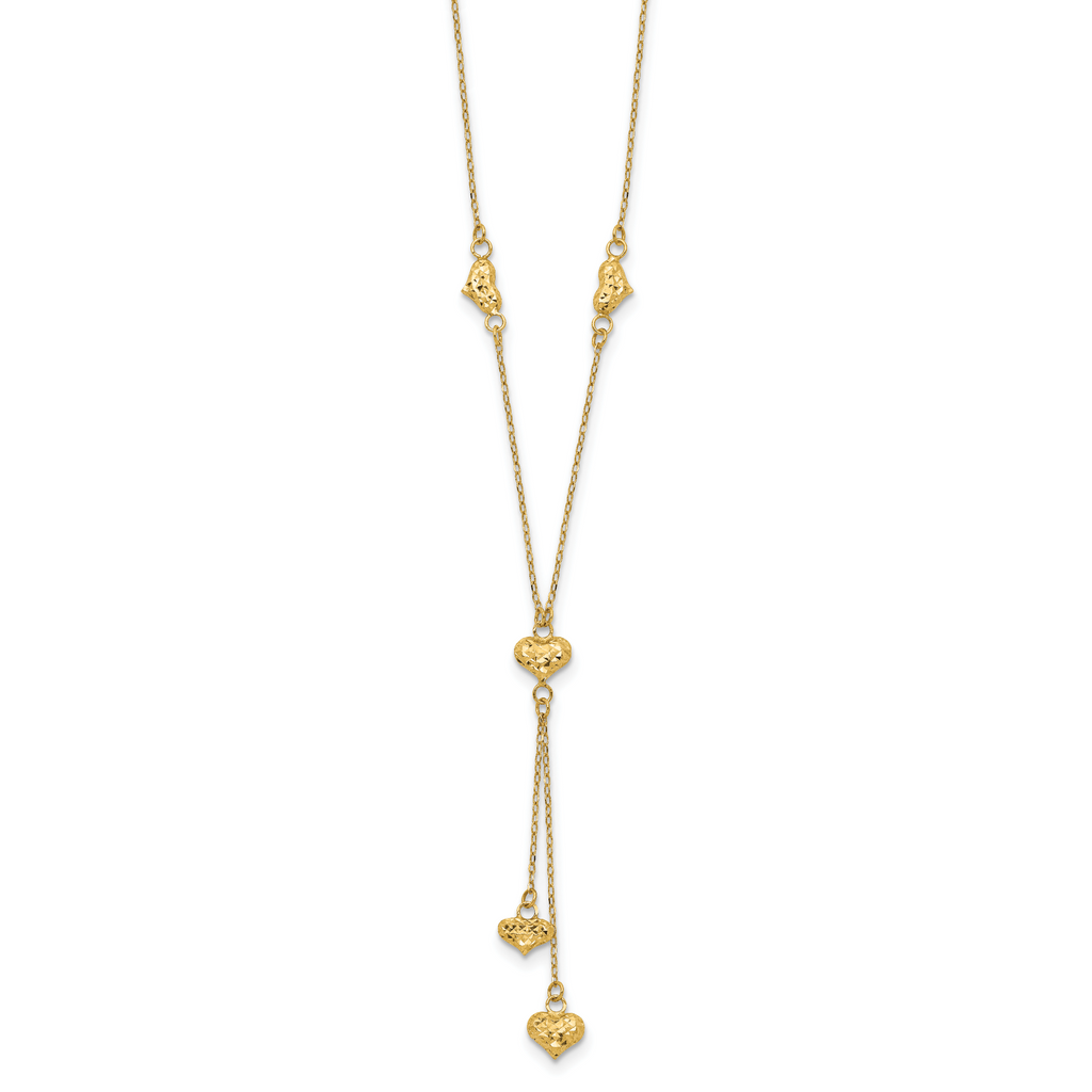 14K Gold Polished Diamond-Cut Puffed Heart Y-Necklace for Women
