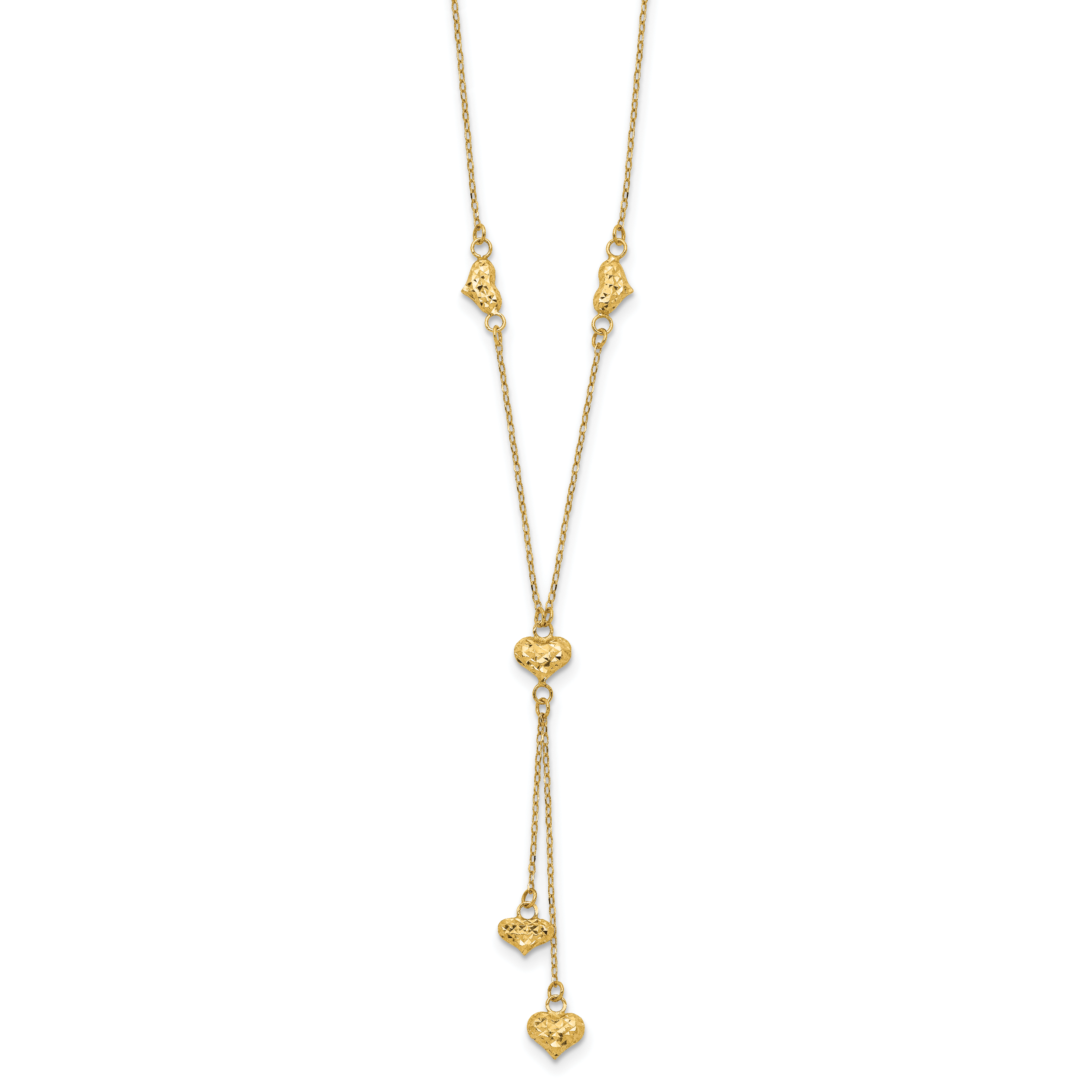 14K Gold Polished Diamond-Cut Puffed Heart Y-Necklace for Women